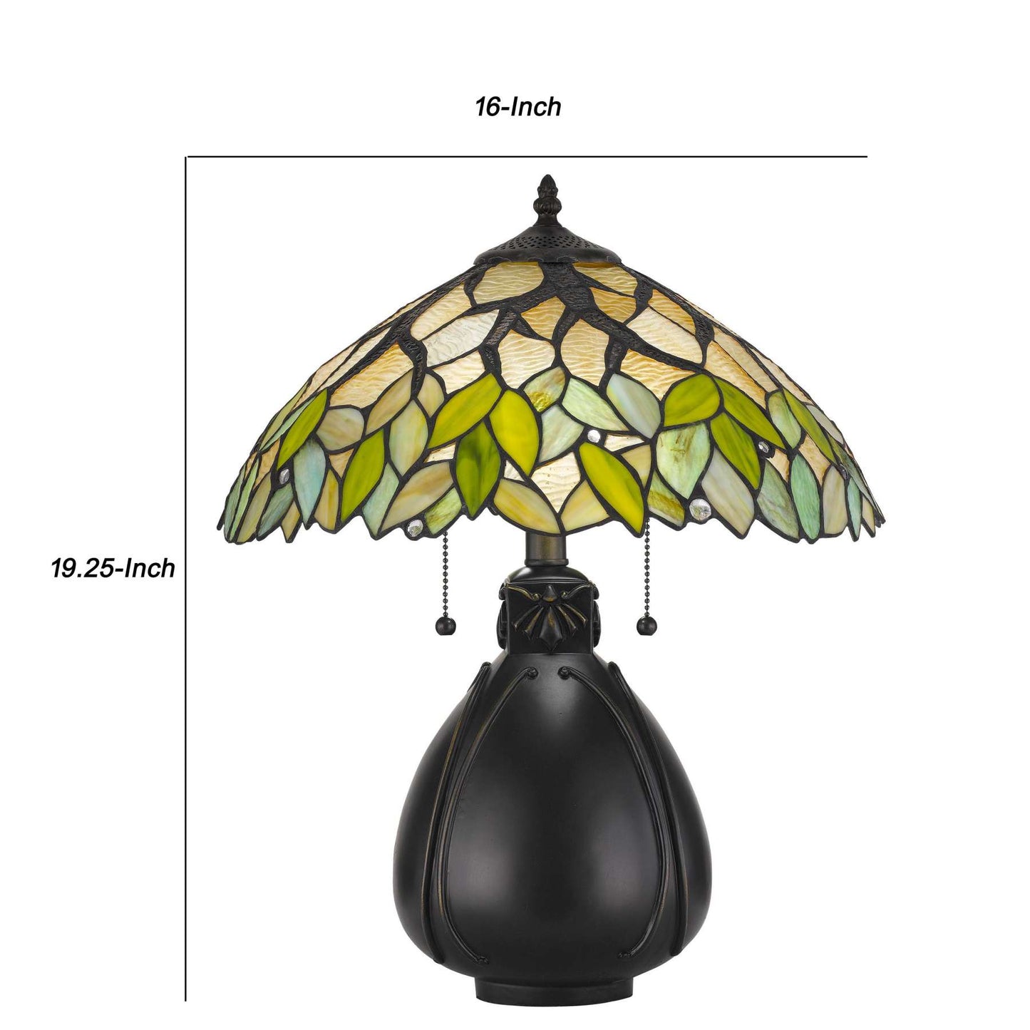 2 Bulb Tiffany Table Lamp With Leaf Design Glass Shade, Multicolor By Benzara | Table Lamps |  Modishstore  - 2