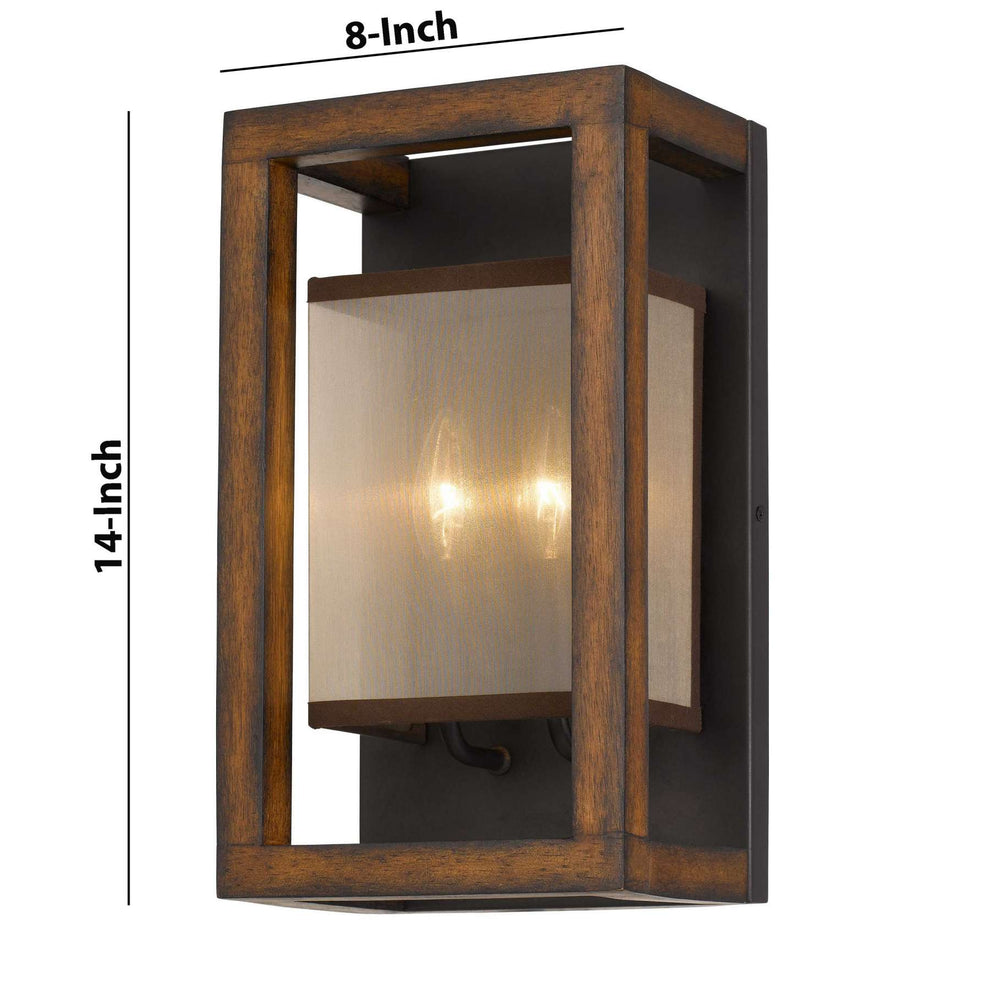 40 X 2 Watt Wooden Wall Sconce With Organza Shade, Walnut Brown By Benzara | Wall Lamps |  Modishstore  - 2