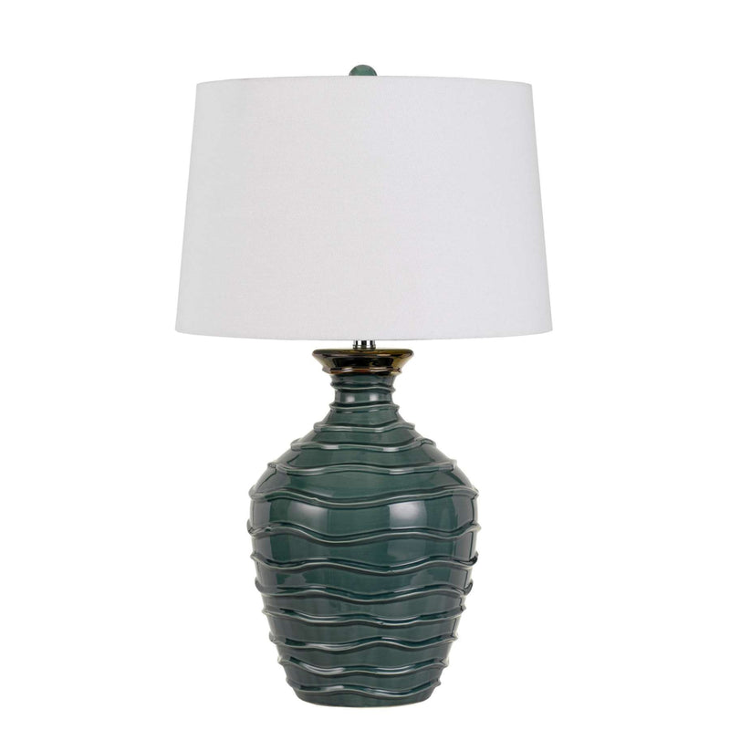 150 Watt Ceramic Frame Table Lamp With Drum Shade, White And Green By Benzara | Table Lamps |  Modishstore 