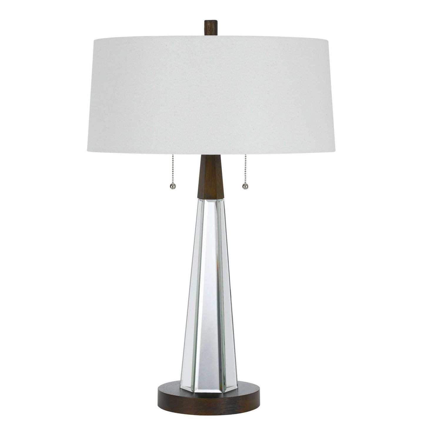 Fabric Shade Table Lamp With Faceted Mirror And Wooden Base, White By Benzara | Table Lamps |  Modishstore 