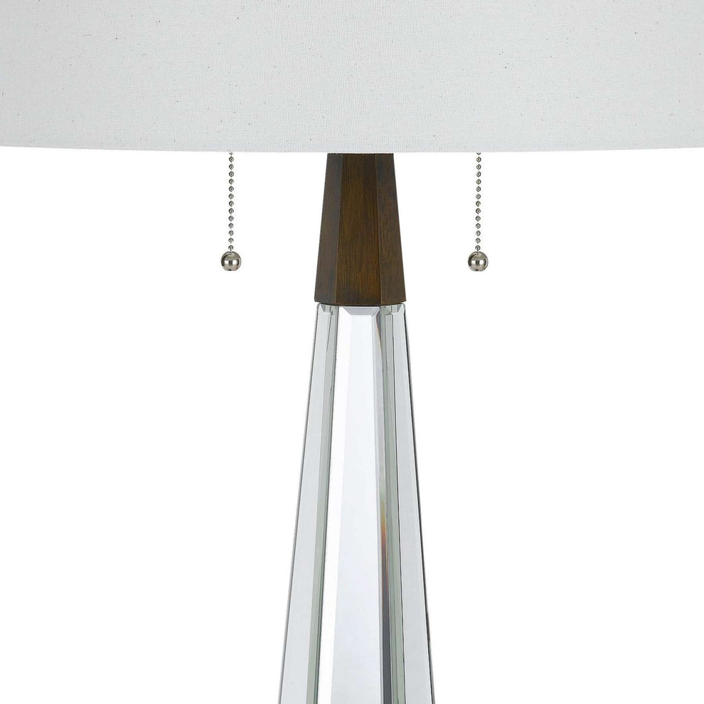 Fabric Shade Table Lamp With Faceted Mirror And Wooden Base, White By Benzara | Table Lamps |  Modishstore  - 4