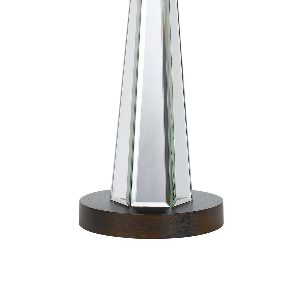Fabric Shade Table Lamp With Faceted Mirror And Wooden Base, White By Benzara | Table Lamps |  Modishstore  - 3