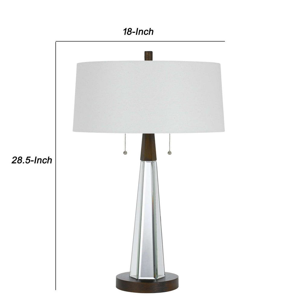 Fabric Shade Table Lamp With Faceted Mirror And Wooden Base, White By Benzara | Table Lamps |  Modishstore  - 2