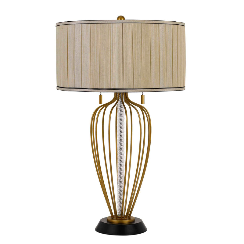 Pleated Drum Shade Table Lamp With Caged Urn Style Base, Black And Gold By Benzara | Table Lamps |  Modishstore 