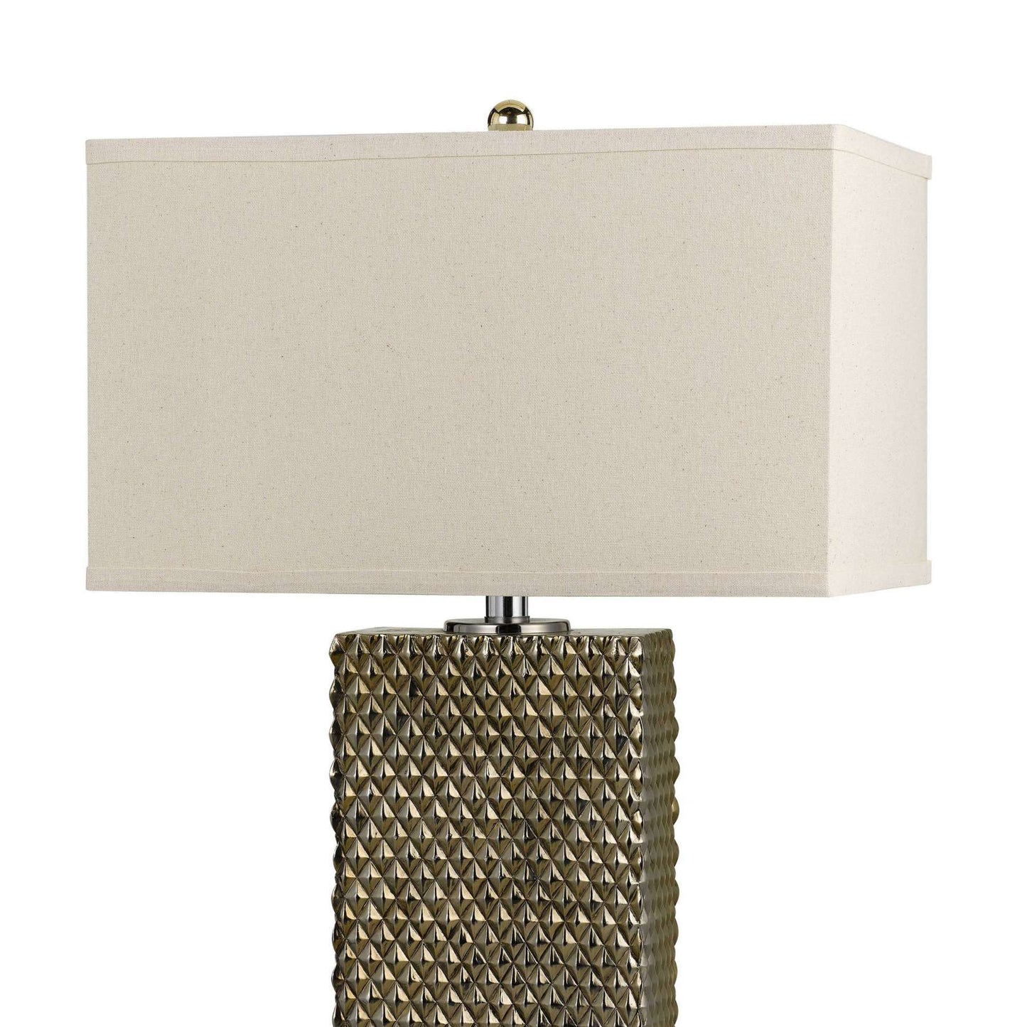 3 Way Table Lamp With Studded Diamond Pattern Ceramic Base, Cream And Gold By Benzara | Table Lamps |  Modishstore  - 5