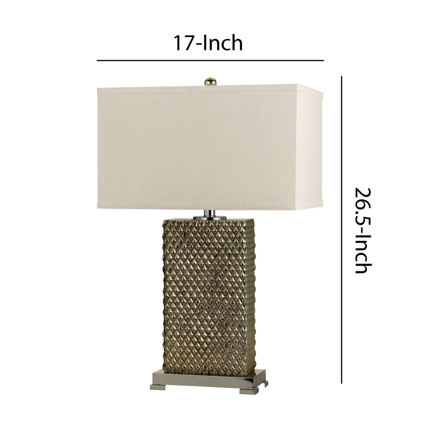 3 Way Table Lamp With Studded Diamond Pattern Ceramic Base, Cream And Gold By Benzara | Table Lamps |  Modishstore  - 2