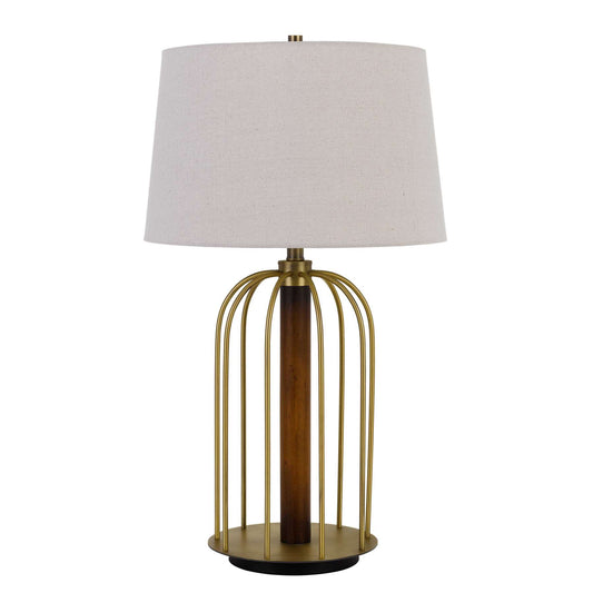 Metal Table Lamp With Cage Design Support With Round Base, White And Brass By Benzara | Table Lamps |  Modishstore 