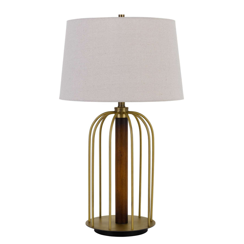 Metal Table Lamp With Cage Design Support With Round Base, White And Brass By Benzara | Table Lamps |  Modishstore 