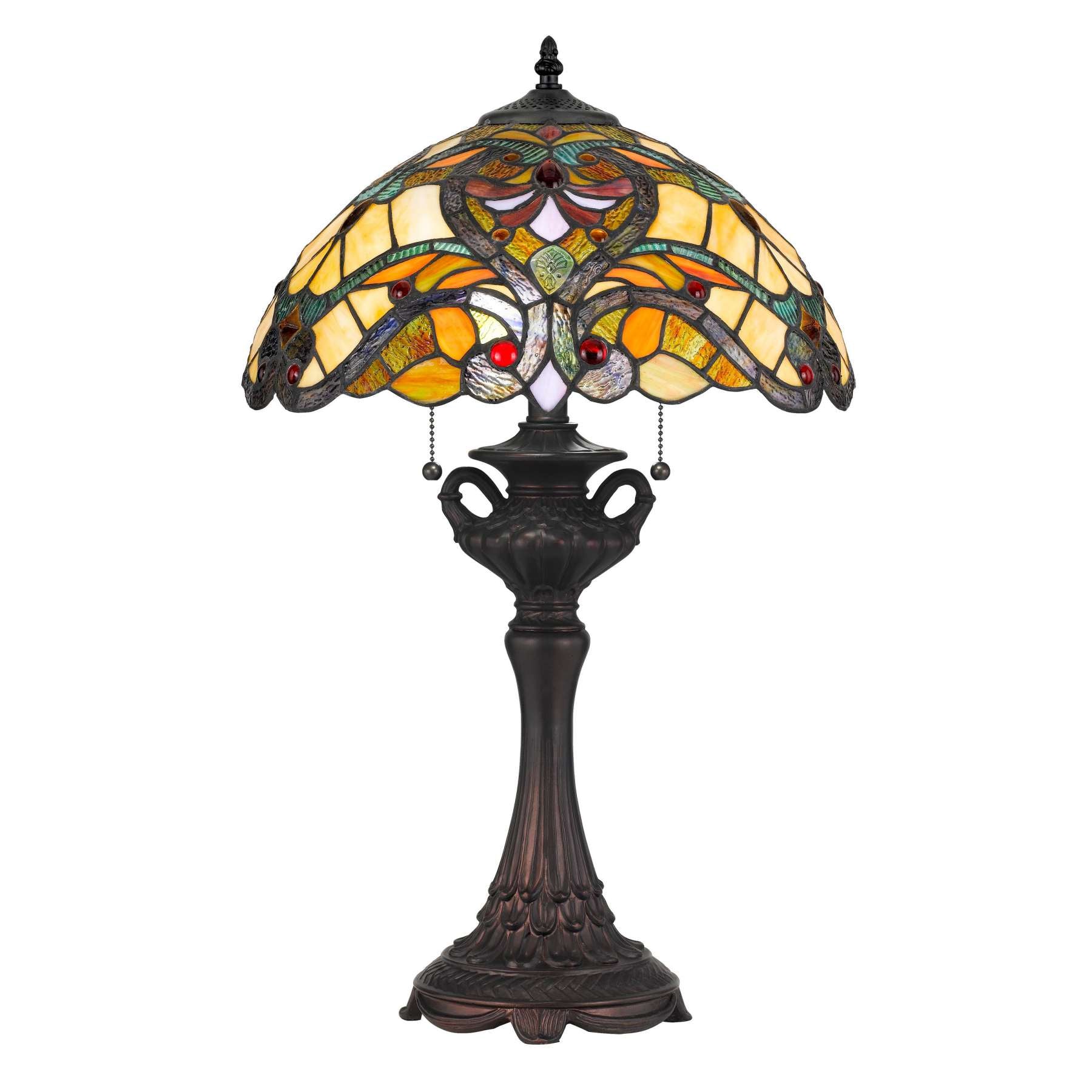 Polyresin Table Lamp With Glass Shade And Pull Chain Switch, Multicolor By Benzara | Table Lamps |  Modishstore 