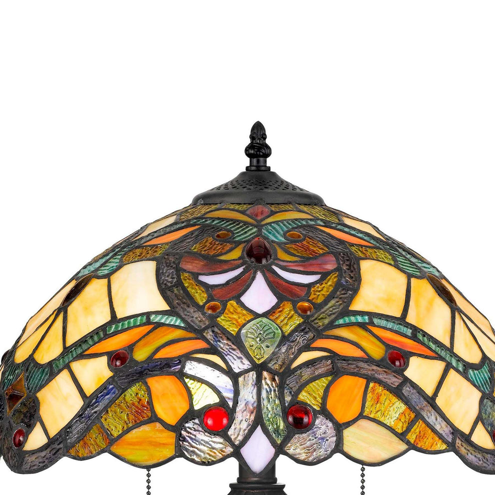 Polyresin Table Lamp With Glass Shade And Pull Chain Switch, Multicolor By Benzara | Table Lamps |  Modishstore  - 5