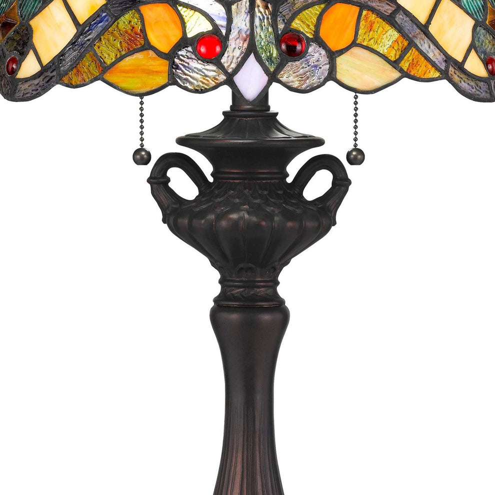 Polyresin Table Lamp With Glass Shade And Pull Chain Switch, Multicolor By Benzara | Table Lamps |  Modishstore  - 4