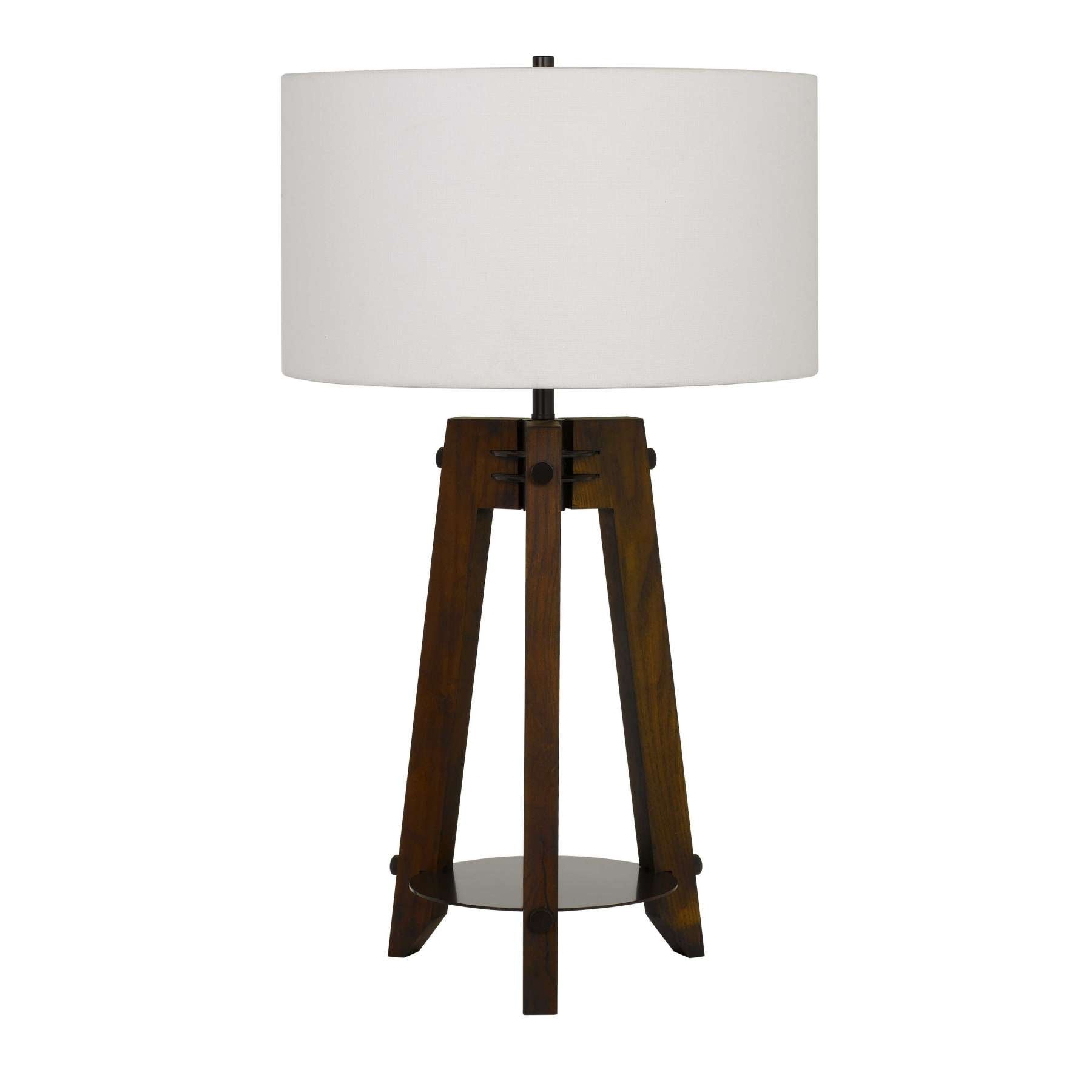 Drum Shade Table Lamp With Wooden Tripod Base, White And Brown By Benzara | Table Lamps |  Modishstore 