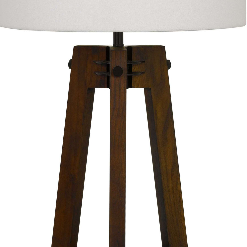 Drum Shade Table Lamp With Wooden Tripod Base, White And Brown By Benzara | Table Lamps |  Modishstore  - 3