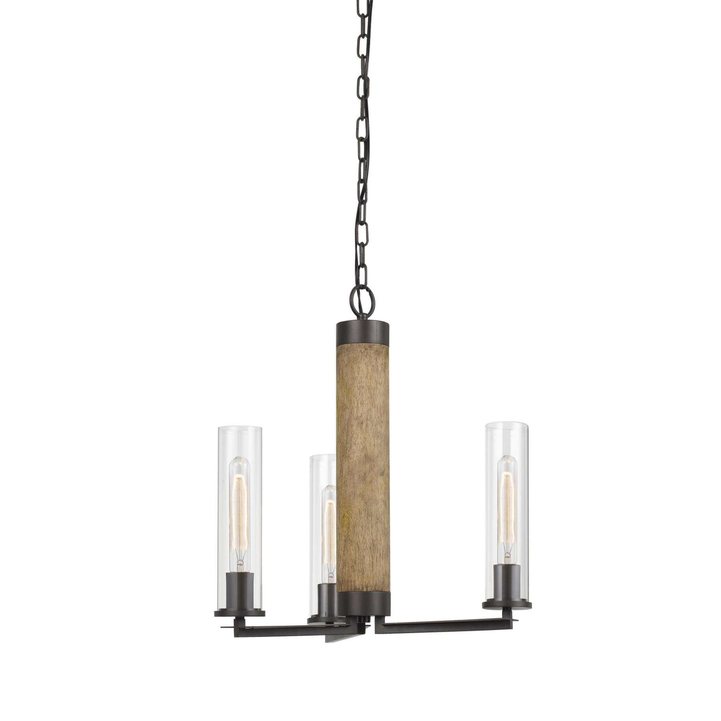 3 Glass Shade Metal And Wooden Chandelier With Chain, Black And Clear By Benzara | Chandeliers |  Modishstore 