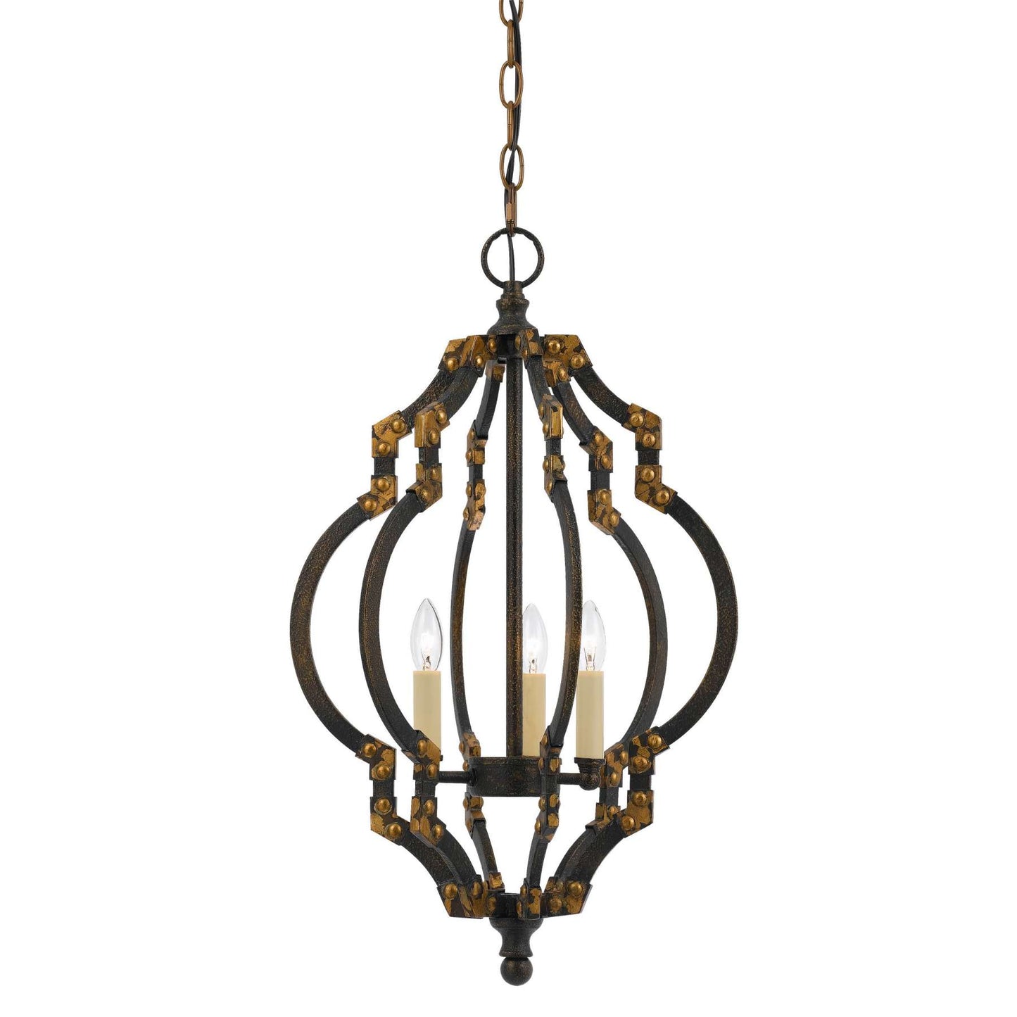 Quatrefoil Design Metal Frame Pendant Lighting With Rivet Accents, Black By Benzara | Chandeliers |  Modishstore 