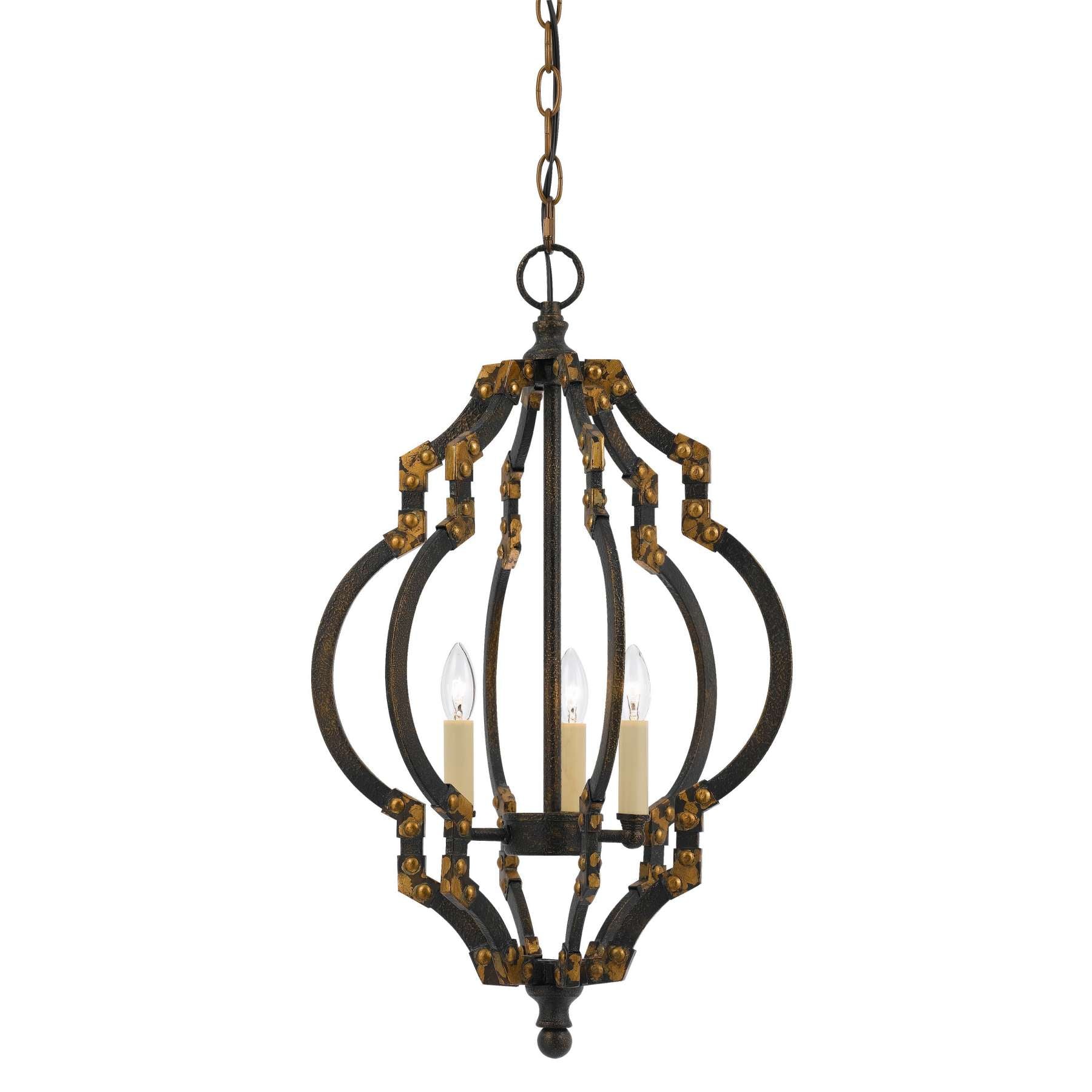 Quatrefoil Design Metal Frame Pendant Lighting With Rivet Accents, Black By Benzara | Chandeliers |  Modishstore 
