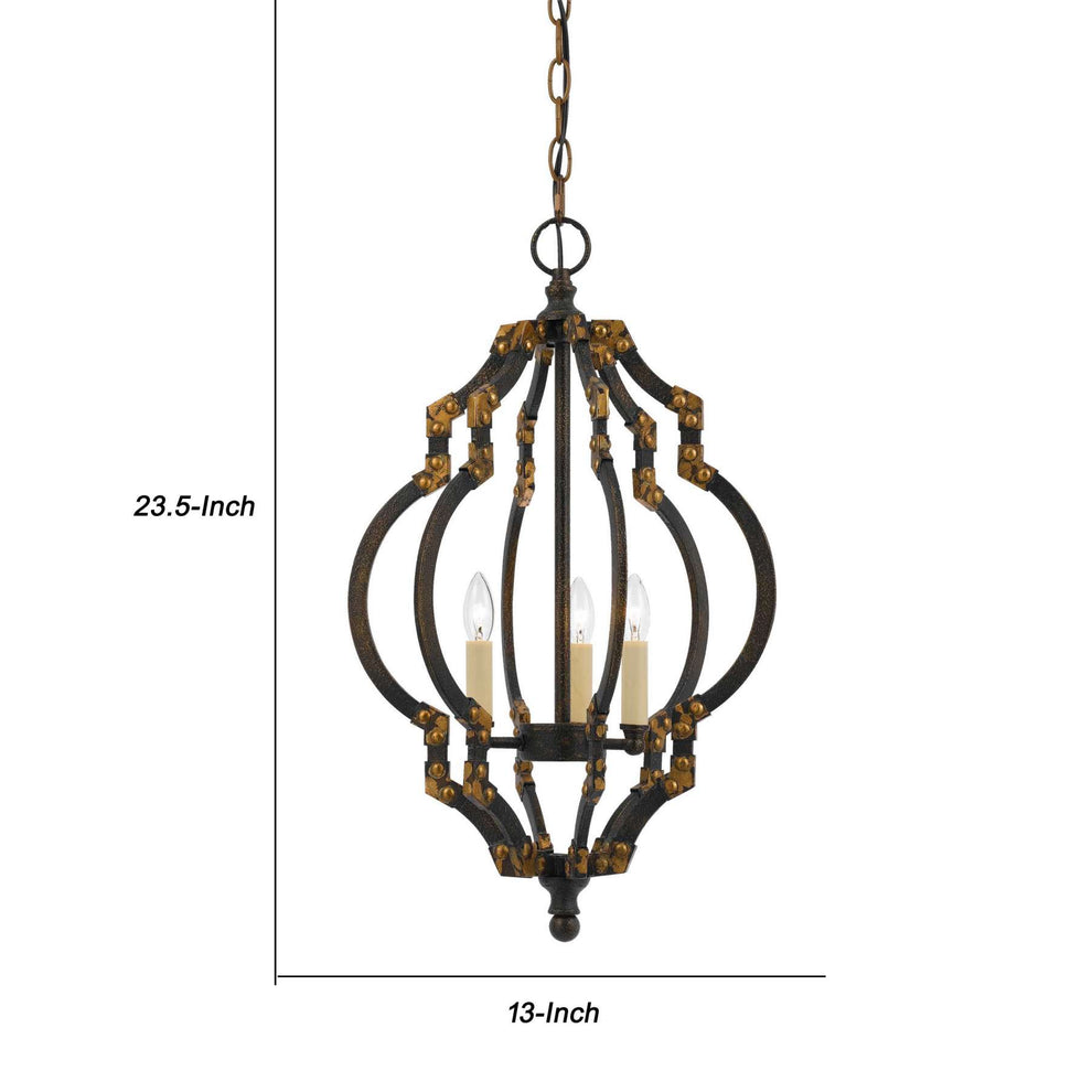 Quatrefoil Design Metal Frame Pendant Lighting With Rivet Accents, Black By Benzara | Chandeliers |  Modishstore  - 2