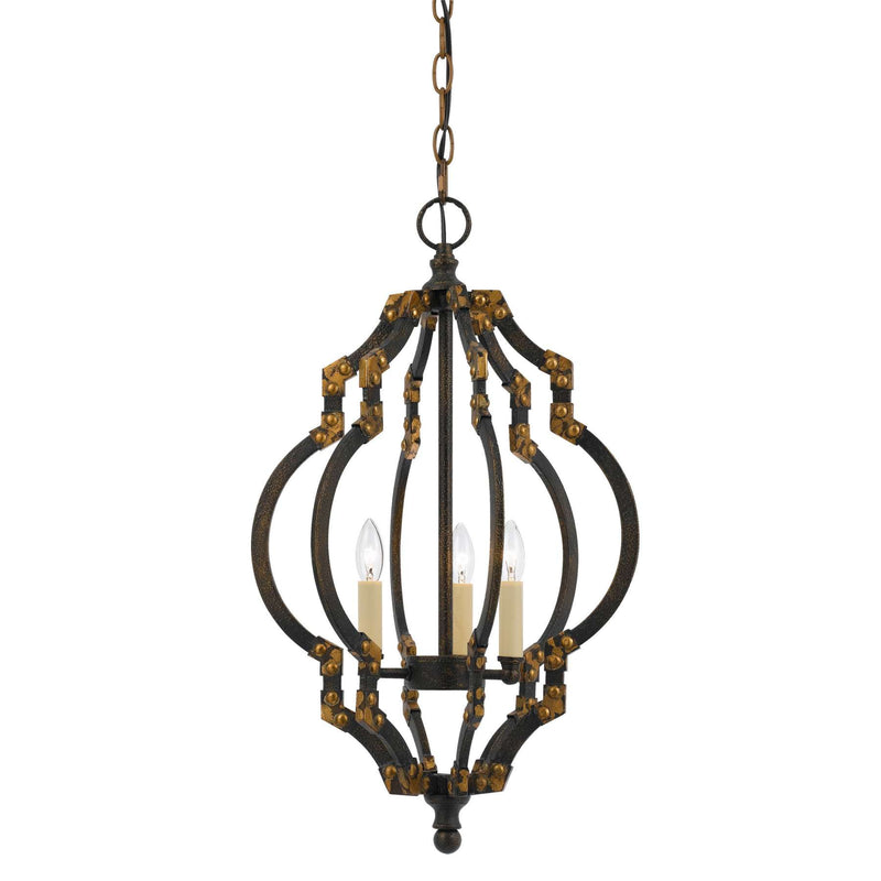 Quatrefoil Design Metal Frame Pendant Lighting With Rivet Accents, Black By Benzara | Chandeliers |  Modishstore 