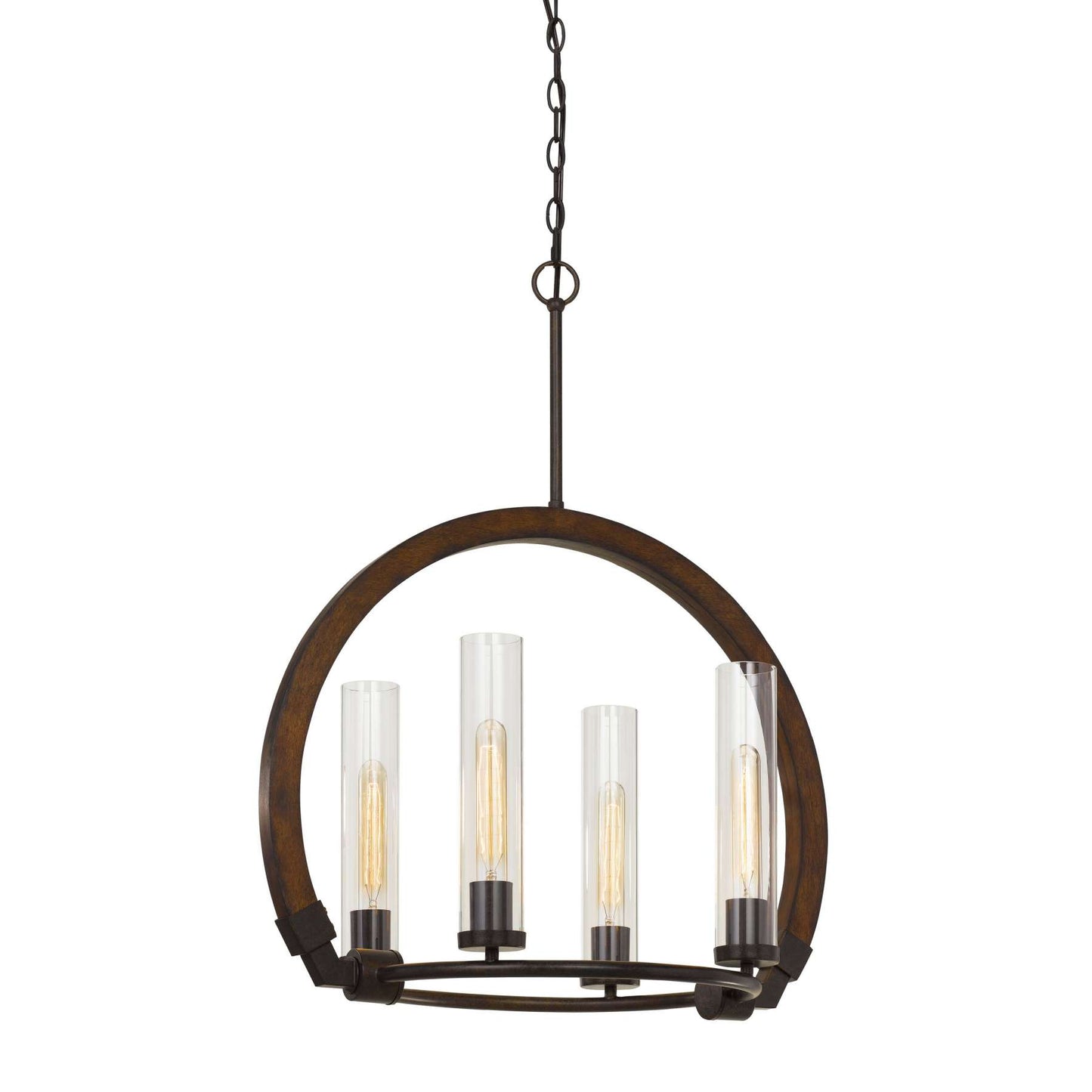 60 X 4 Watt Wood And Metal Chandelier With Glass Shade, Brown And Bronze By Benzara | Chandeliers |  Modishstore 