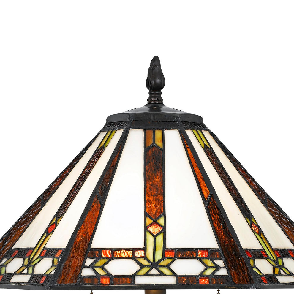 Tiffany Table Lamp With 2 Pull Switches And Resin Pedestal Body, Bronze By Benzara | Desk Lamps | Modishstore - 2