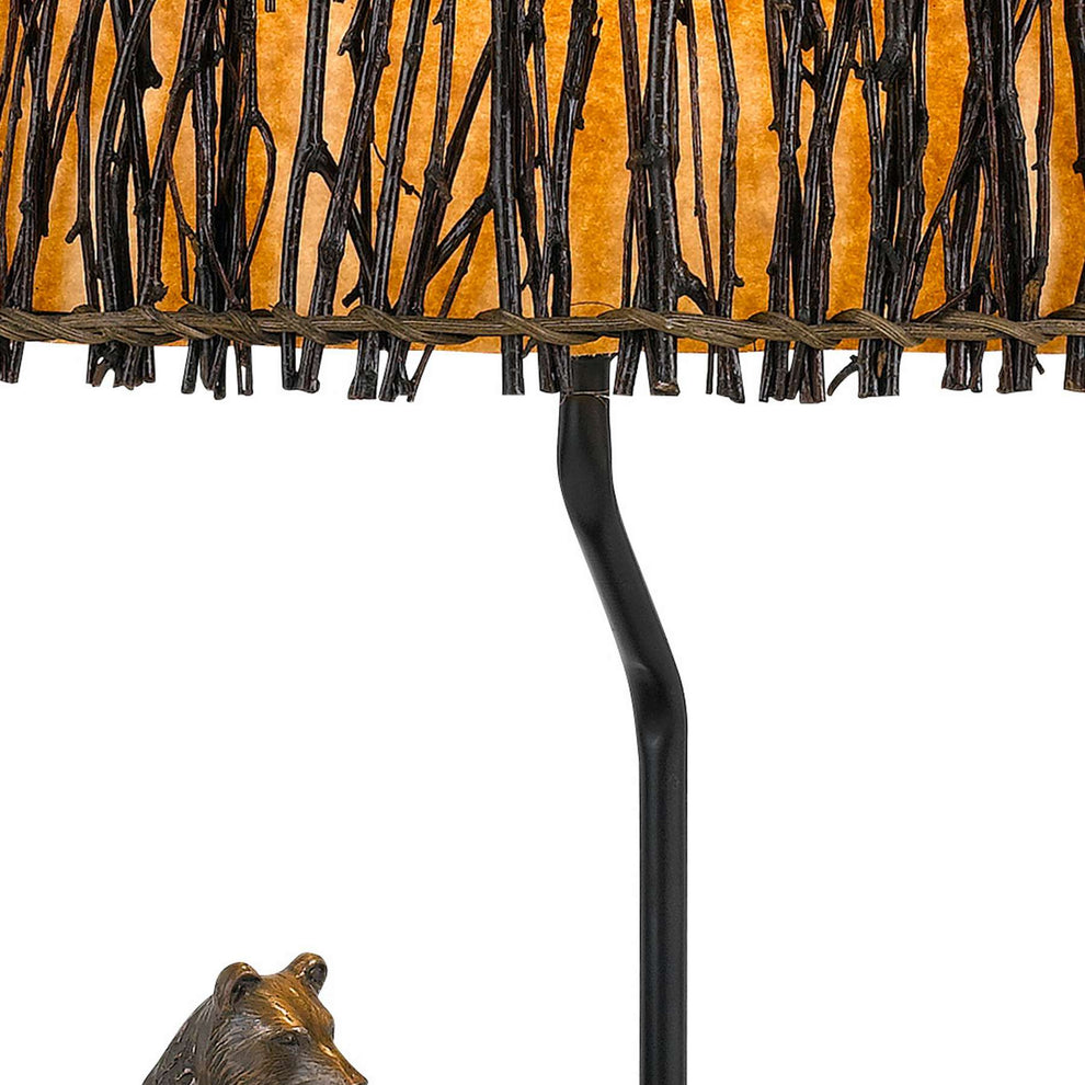 150W 3 Way Bear Canoe Table Lamp With Oval Wicker Shade, Antique Bronze By Benzara | Table Lamps |  Modishstore  - 4