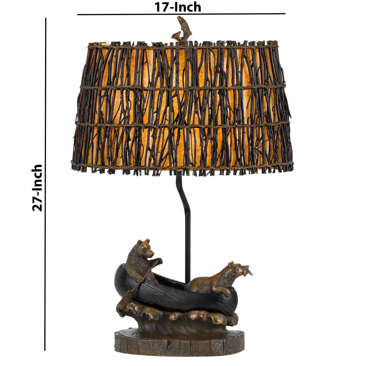 150W 3 Way Bear Canoe Table Lamp With Oval Wicker Shade, Antique Bronze By Benzara | Table Lamps |  Modishstore  - 2