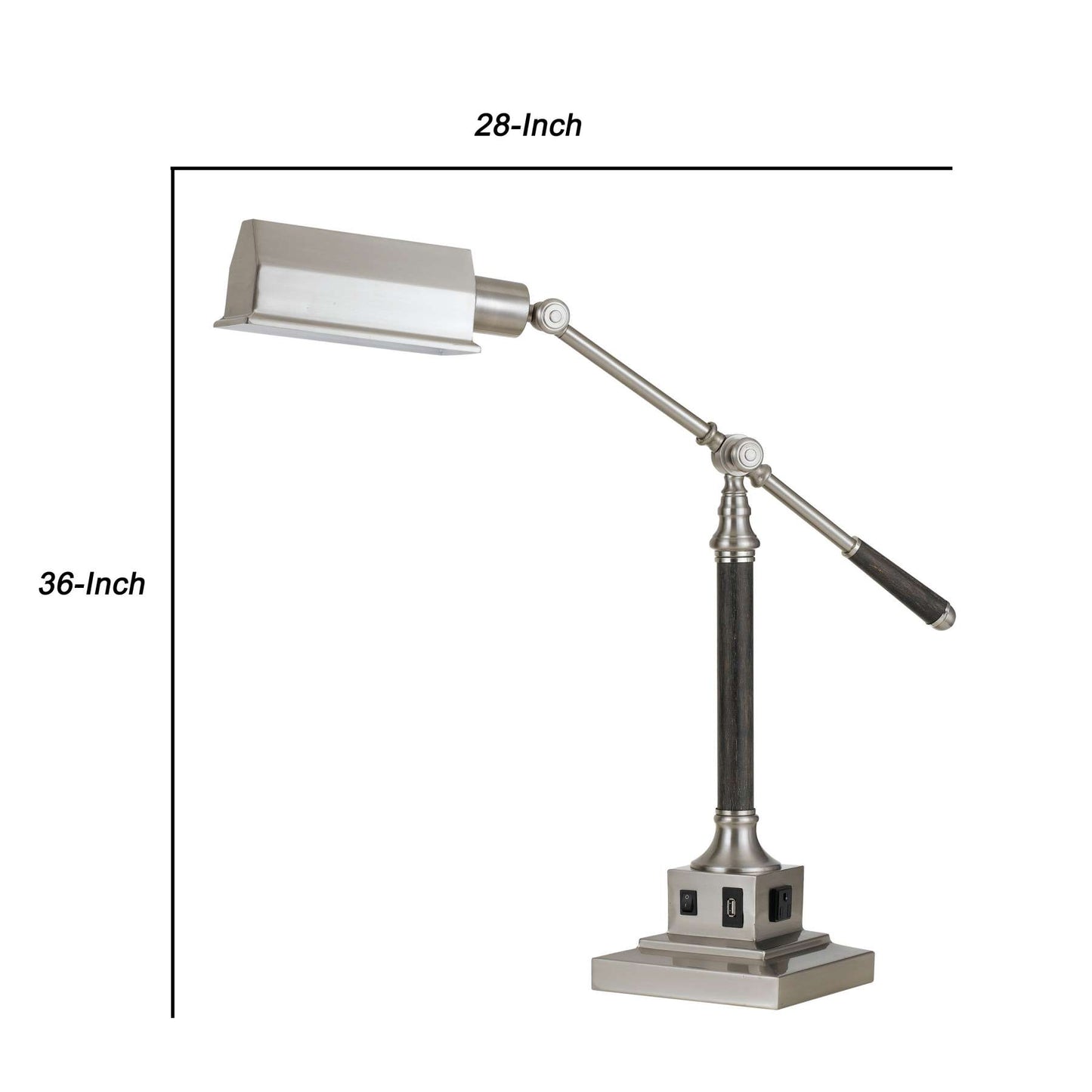 60 Watt Metal Desk Lamp With Adjustable Arm And Head, Silver By Benzara | Table Lamps |  Modishstore  - 2