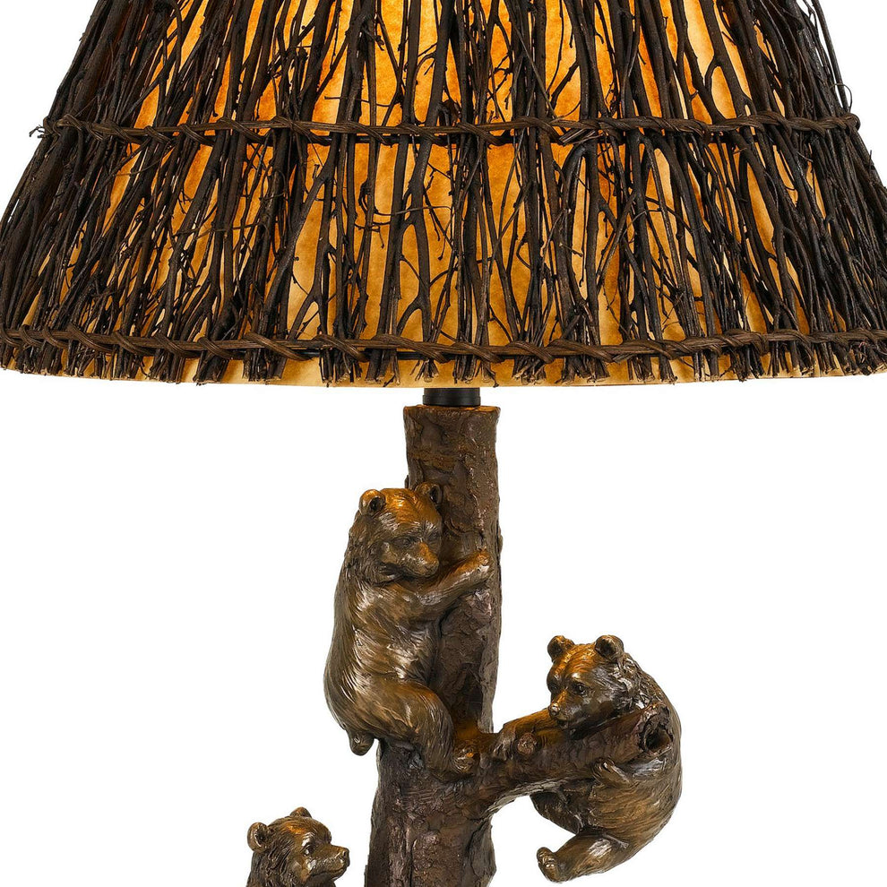 150 Watt Resin Body Table Lamp With Bear Design And Twig Shade, Bronze By Benzara | Table Lamps |  Modishstore  - 4