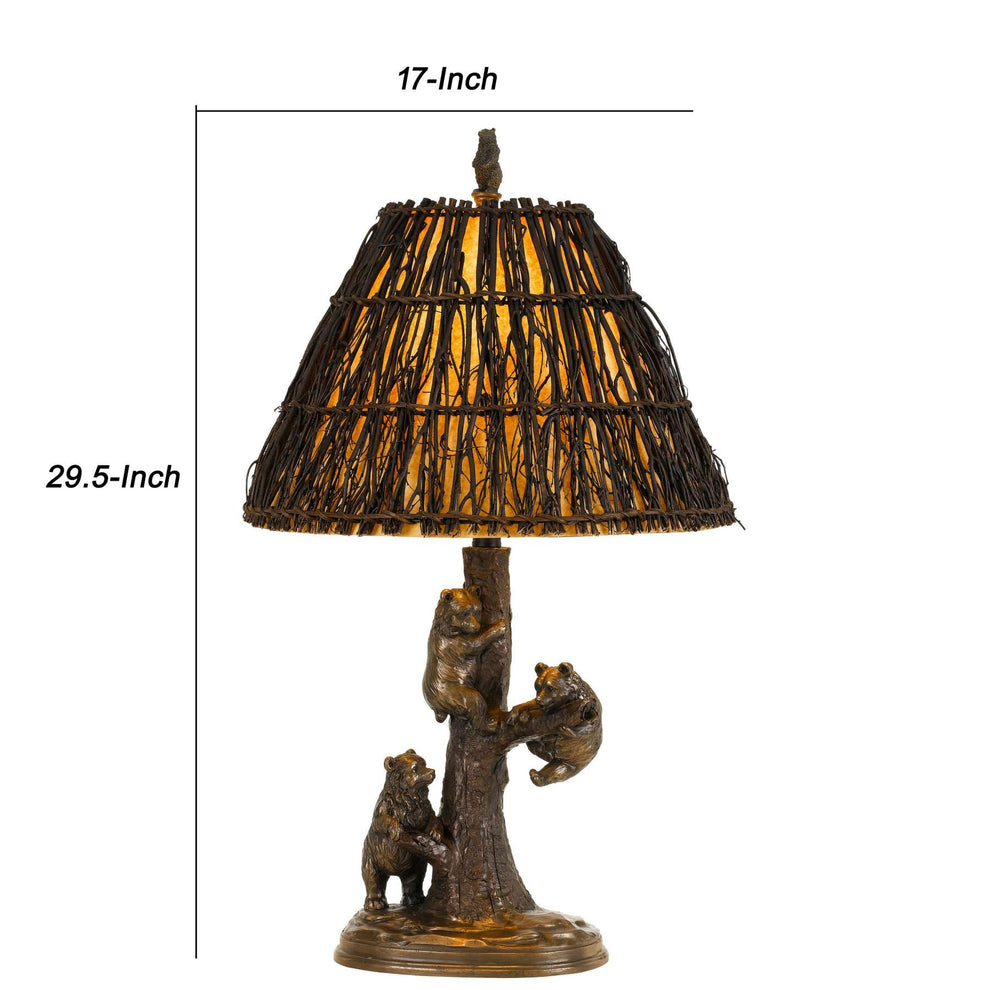 150 Watt Resin Body Table Lamp With Bear Design And Twig Shade, Bronze By Benzara | Table Lamps |  Modishstore  - 2
