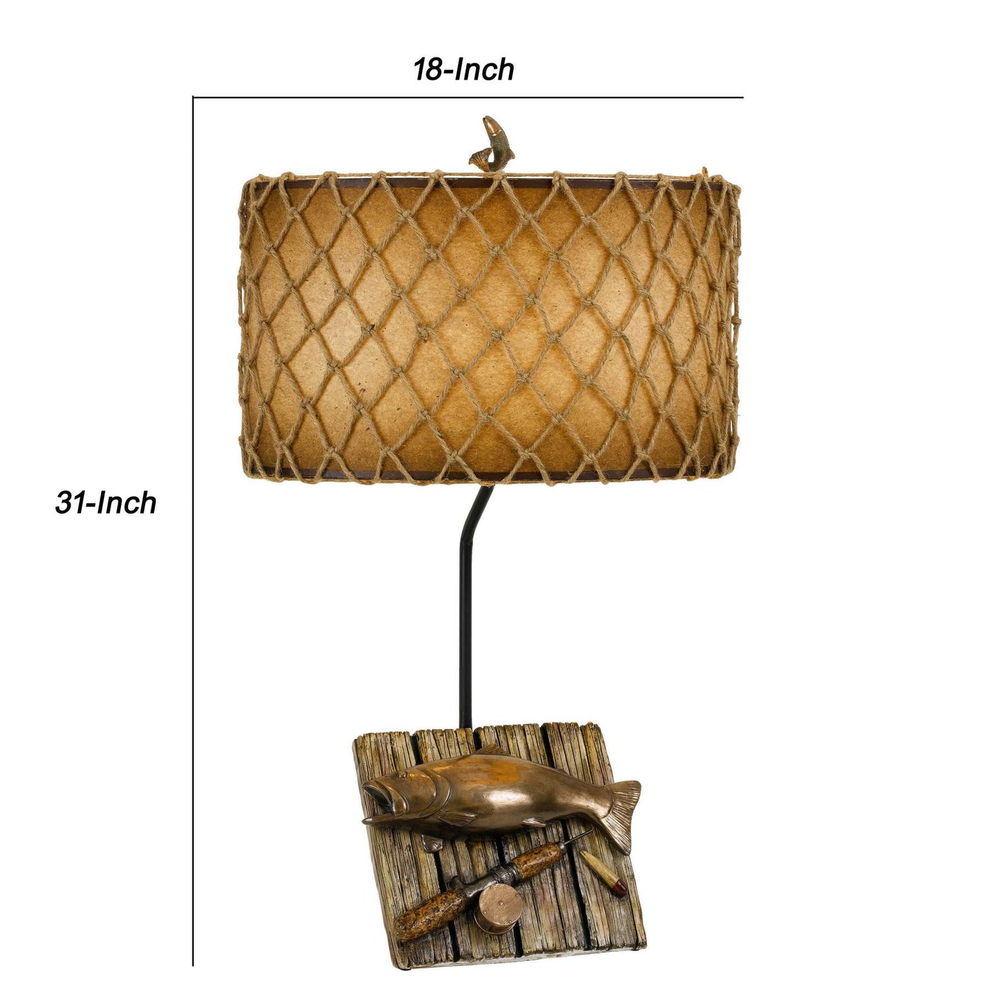 Fishing Theme Resin Table Lamp With Net Accent Paper Drum Shade, Beige By Benzara | Table Lamps |  Modishstore  - 2
