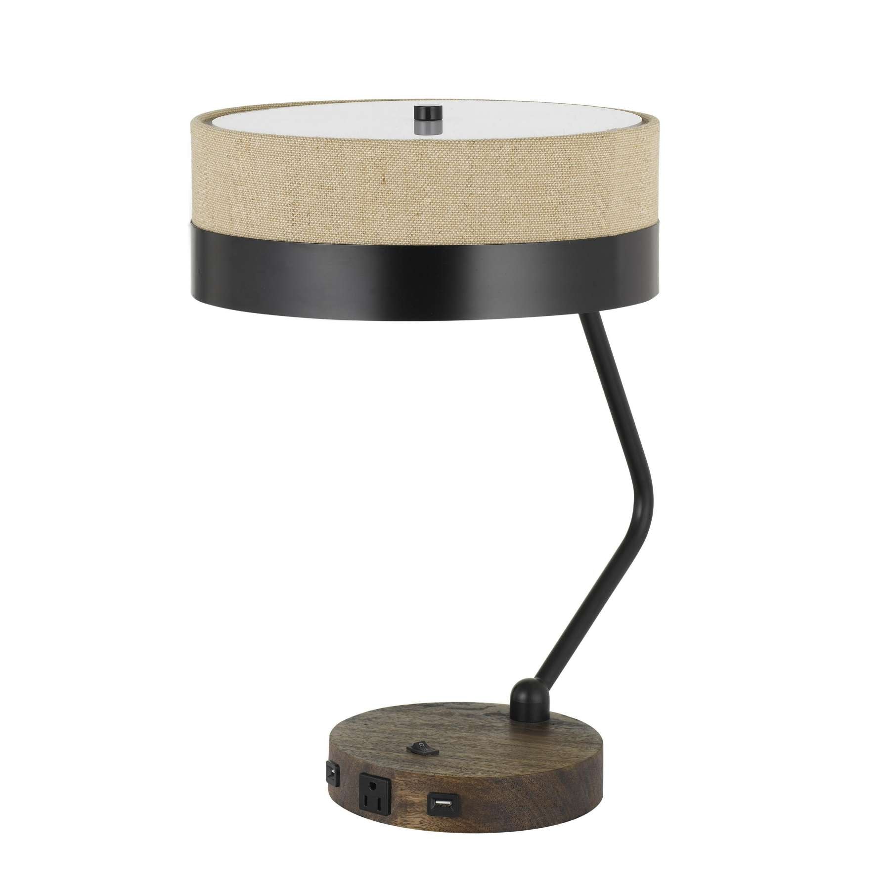 Metal Lined Fabric Shade Desk Lamp With Wooden Base, Beige And Black By Benzara | Table Lamps |  Modishstore 
