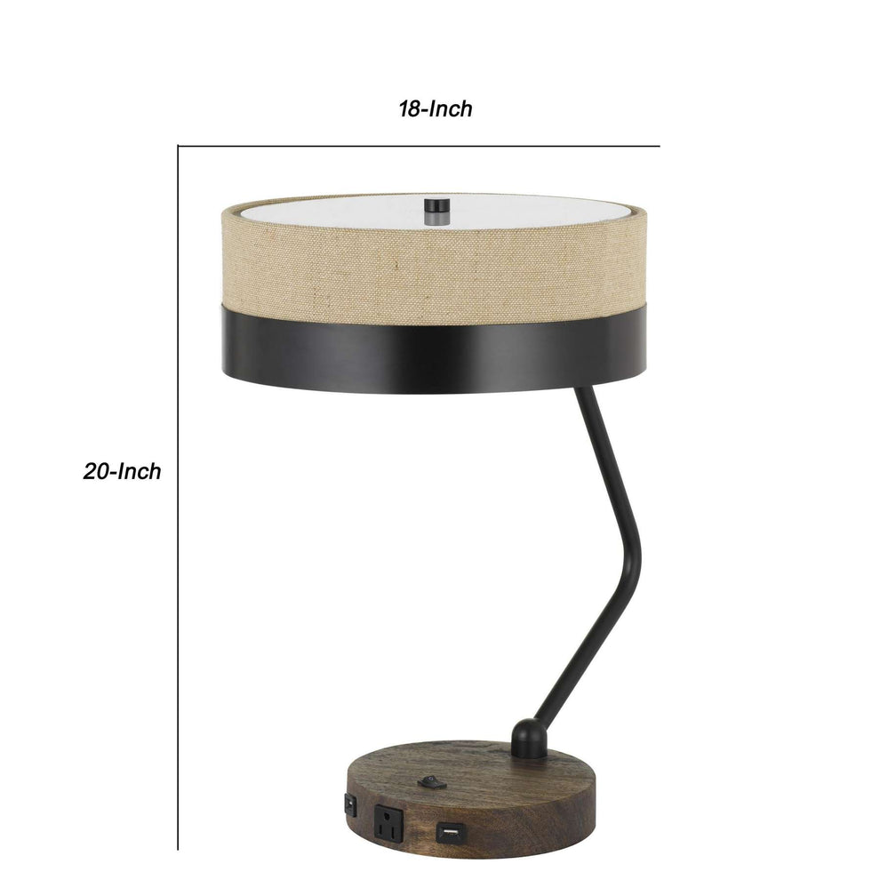 Metal Lined Fabric Shade Desk Lamp With Wooden Base, Beige And Black By Benzara | Table Lamps |  Modishstore  - 2