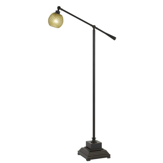Metal Body Floor Lamp With Adjustable Arm And Textured Glass Shade, Black By Benzara | Floor Lamps |  Modishstore 