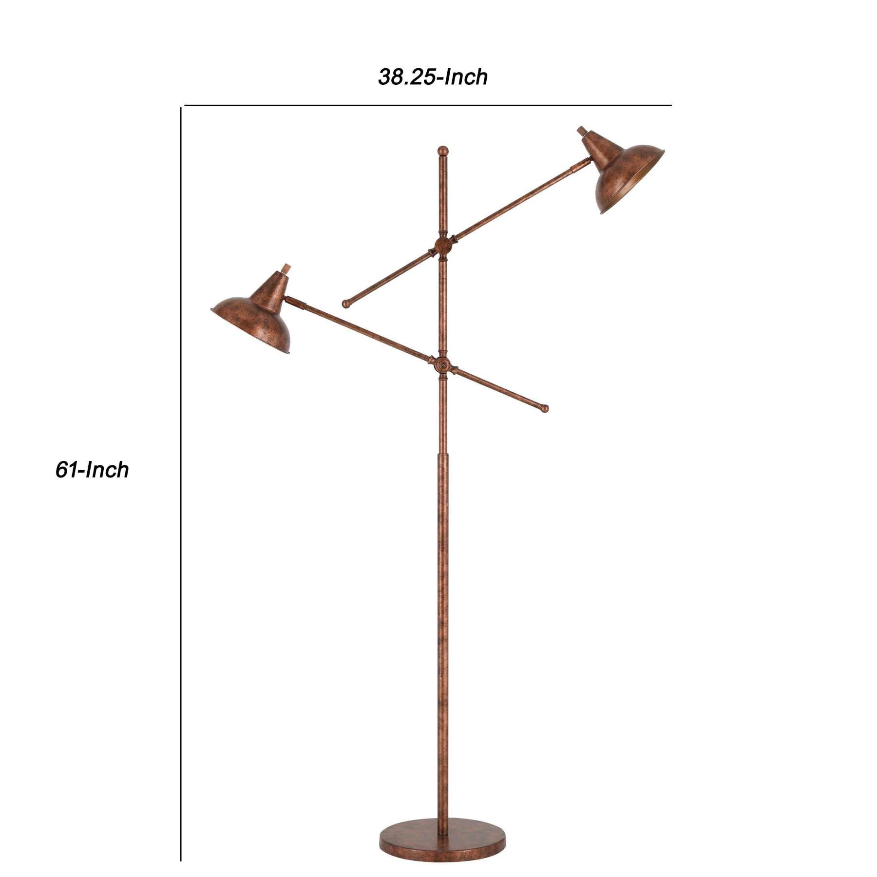 Metal Body Floor Lamp With 2 Adjustable Arms And Metal Shades, Bronze By Benzara | Floor Lamps |  Modishstore  - 2