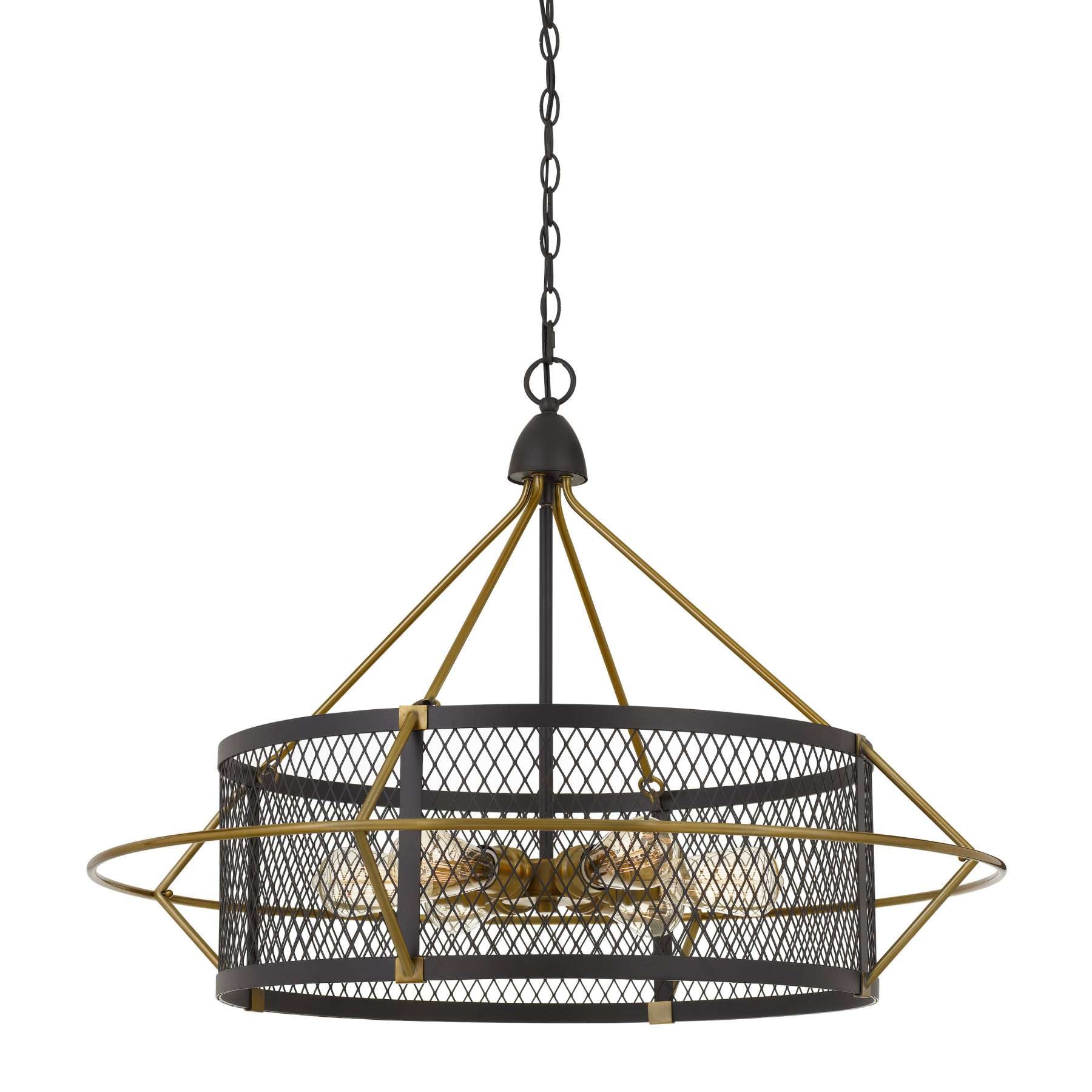 6 Bulb Metal Chandelier With Round Mesh Frame, Black And Gold By Benzara | Chandeliers |  Modishstore 