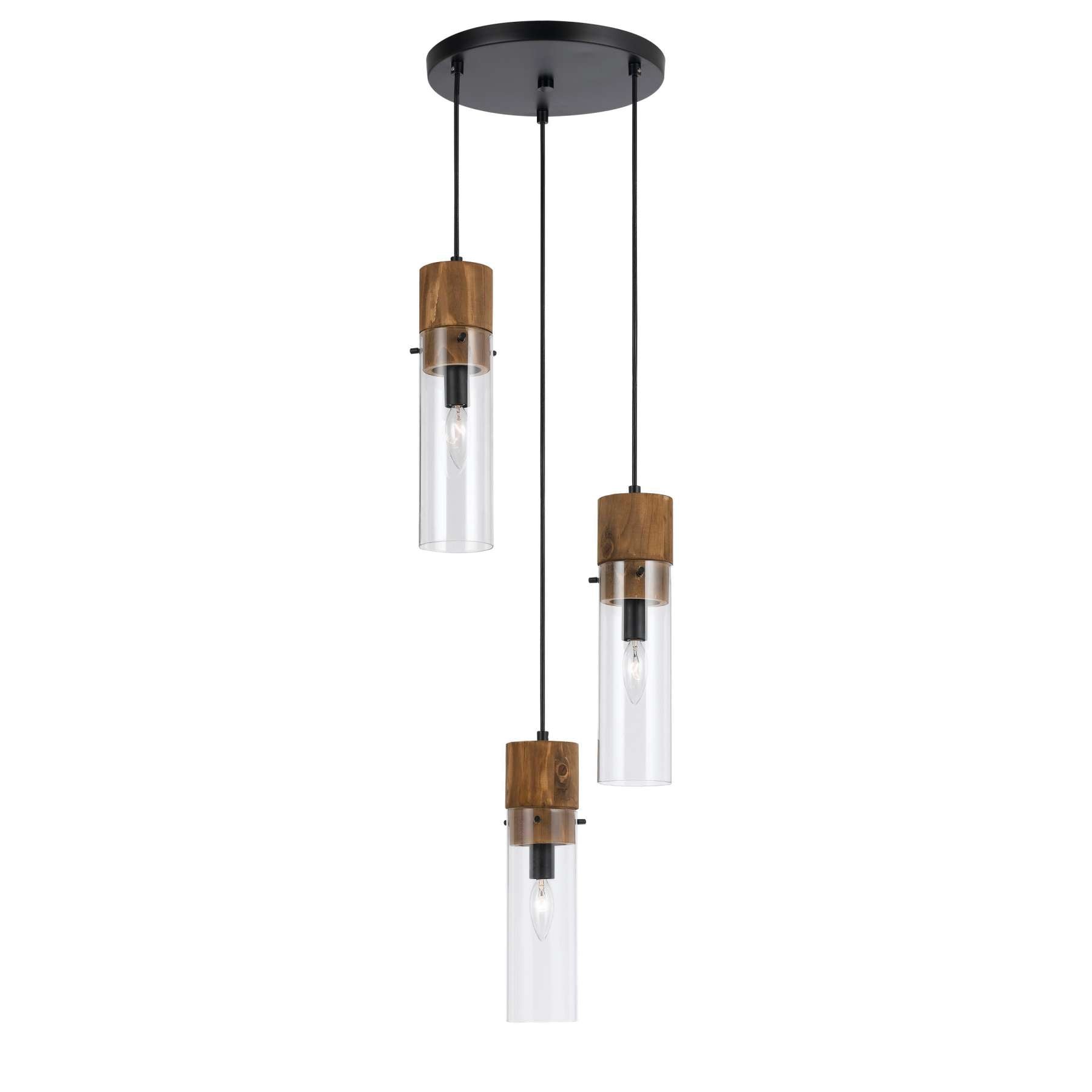 3 Bulb Wind Chime Design Pendant With Cylindrical Glass Shade, Black By Benzara | Chandeliers |  Modishstore 