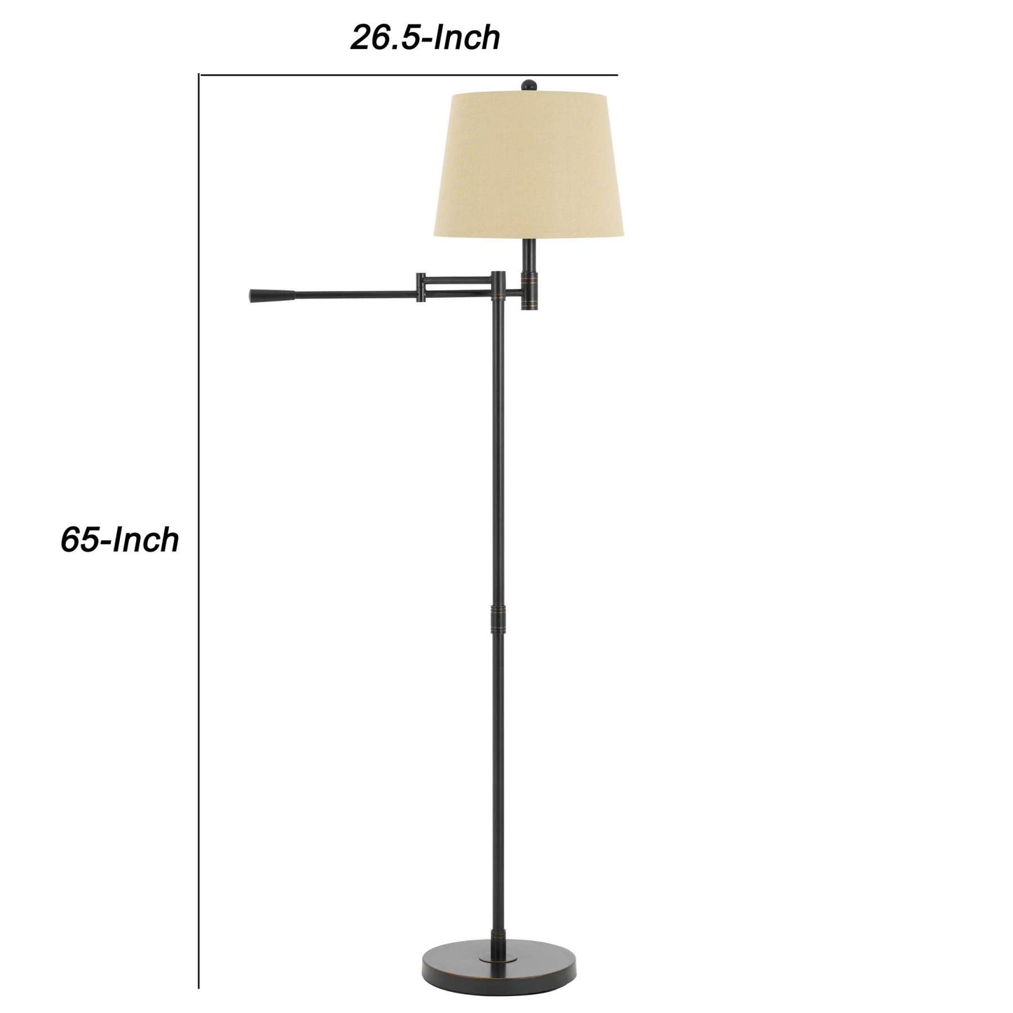 Metal Floor Lamp With Swing Arm And Tubular Stand, Beige And Black By Benzara | Floor Lamps |  Modishstore  - 2