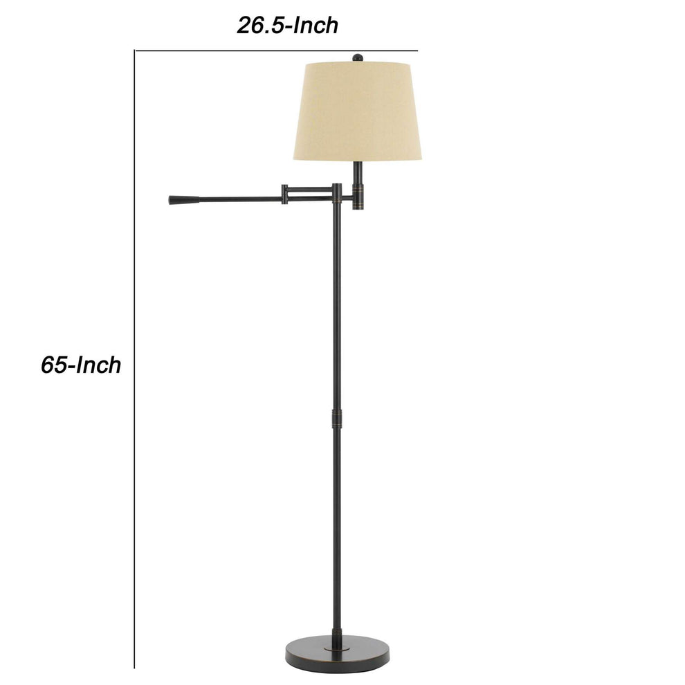 Metal Floor Lamp With Swing Arm And Tubular Stand, Beige And Black By Benzara | Floor Lamps |  Modishstore  - 2