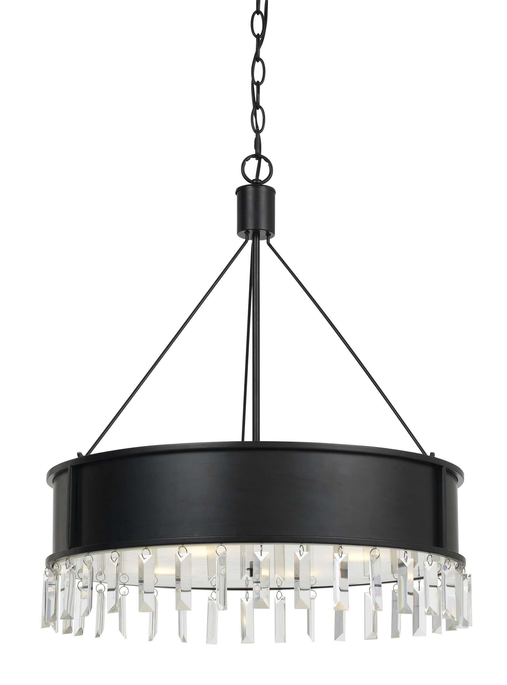 4 Bulb Round Metal Body Chandelier With Hanging Crystal Accents, Black By Benzara | Chandeliers |  Modishstore 