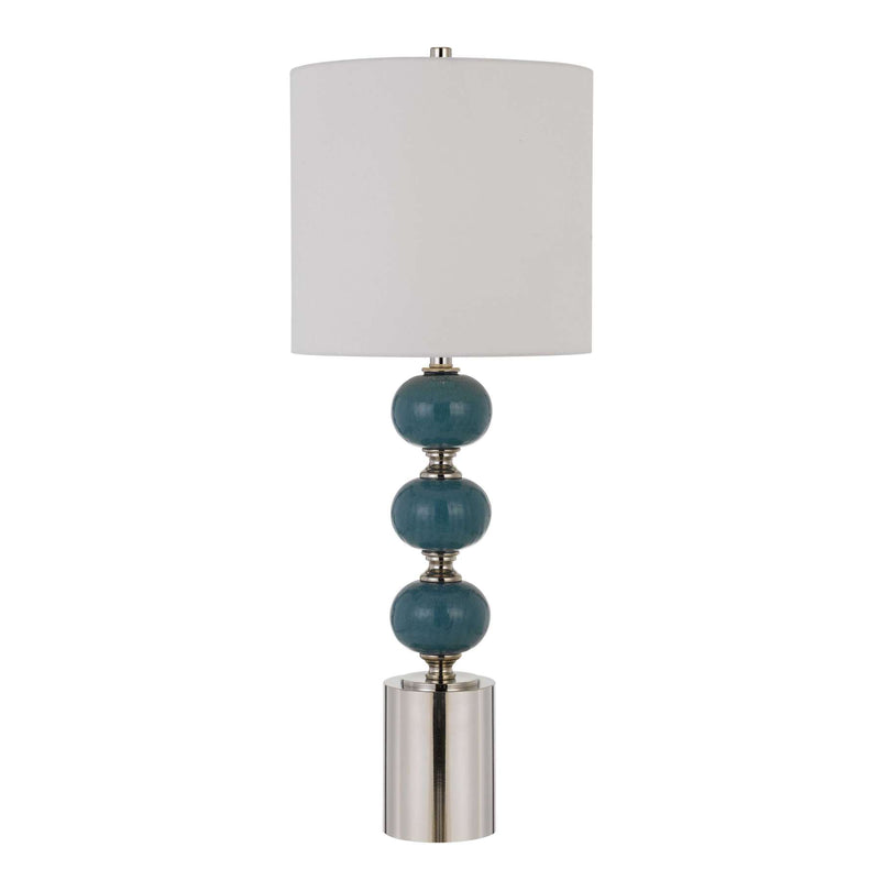 Stacked Ball Design Table Lamp With Fabric Shade, Set Of 2,Blue And Silver By Benzara | Table Lamps |  Modishstore 