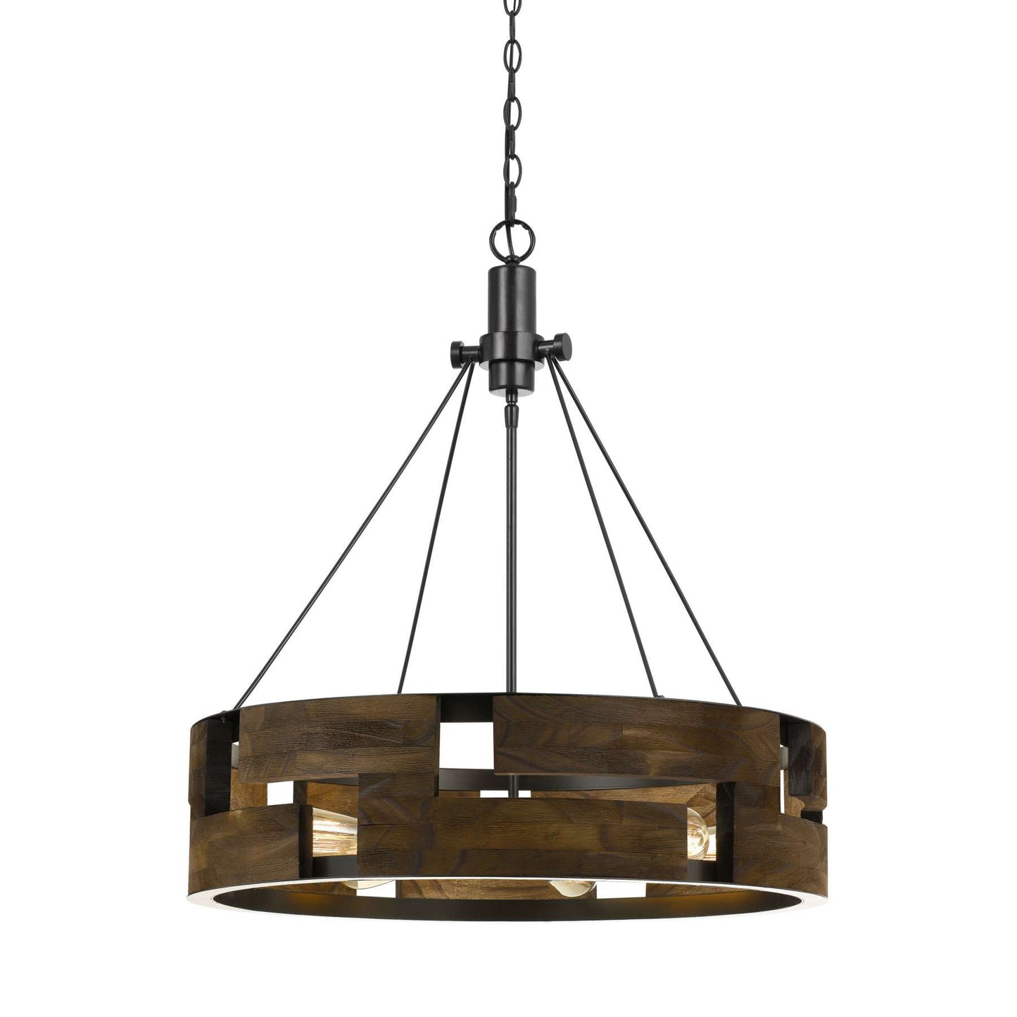 6 Bulb Round Wooden Frame Chandelier With Geometric Cut Our Design, Brown By Benzara | Chandeliers |  Modishstore 