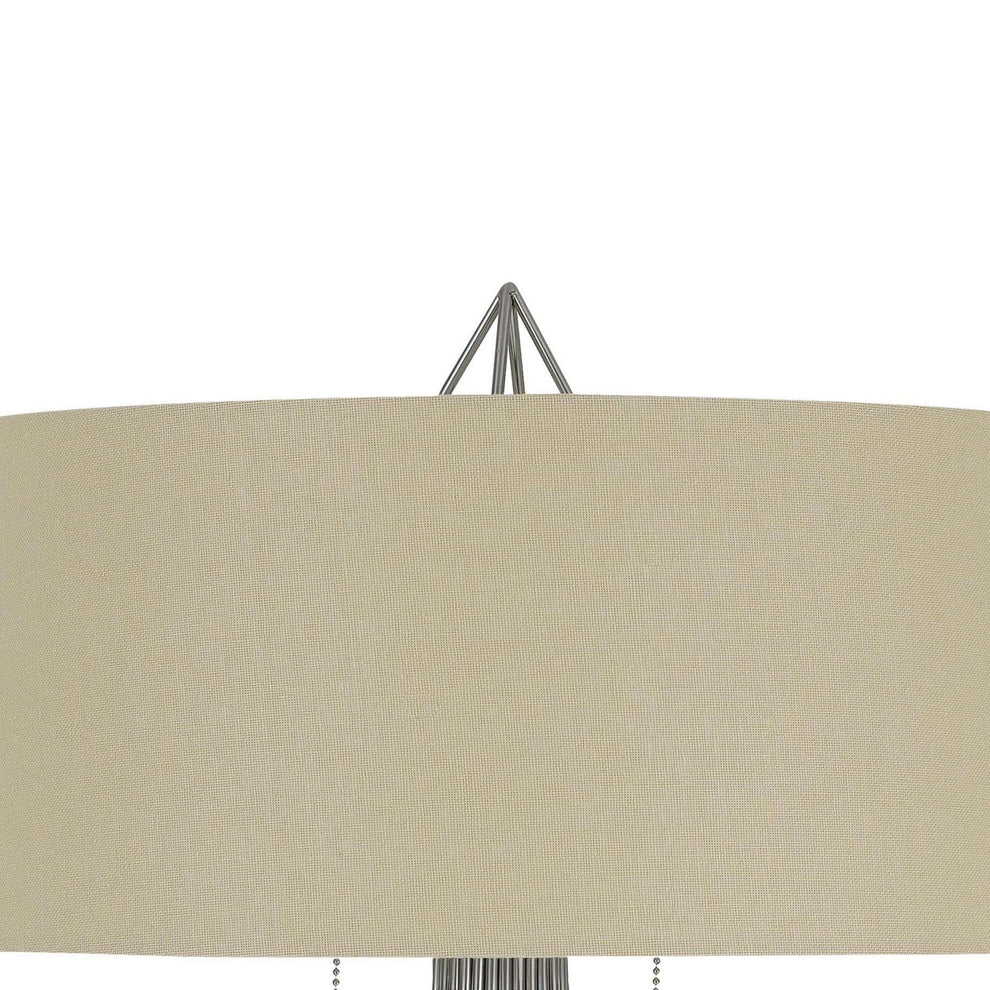 Geometric Body Metal Table Lamp With Fabric Drum Shade, Silver And Beige By Benzara | Table Lamps |  Modishstore  - 5