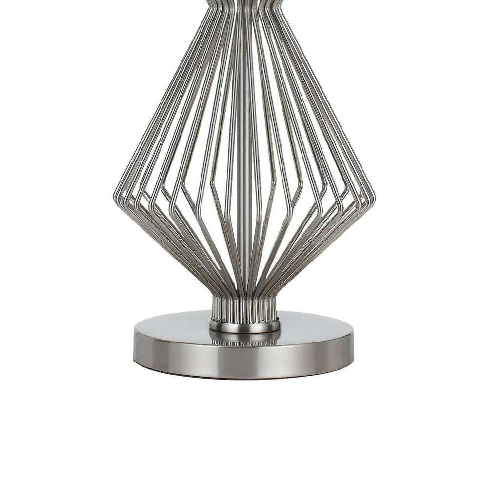 Geometric Body Metal Table Lamp With Fabric Drum Shade, Silver And Beige By Benzara | Table Lamps |  Modishstore  - 3
