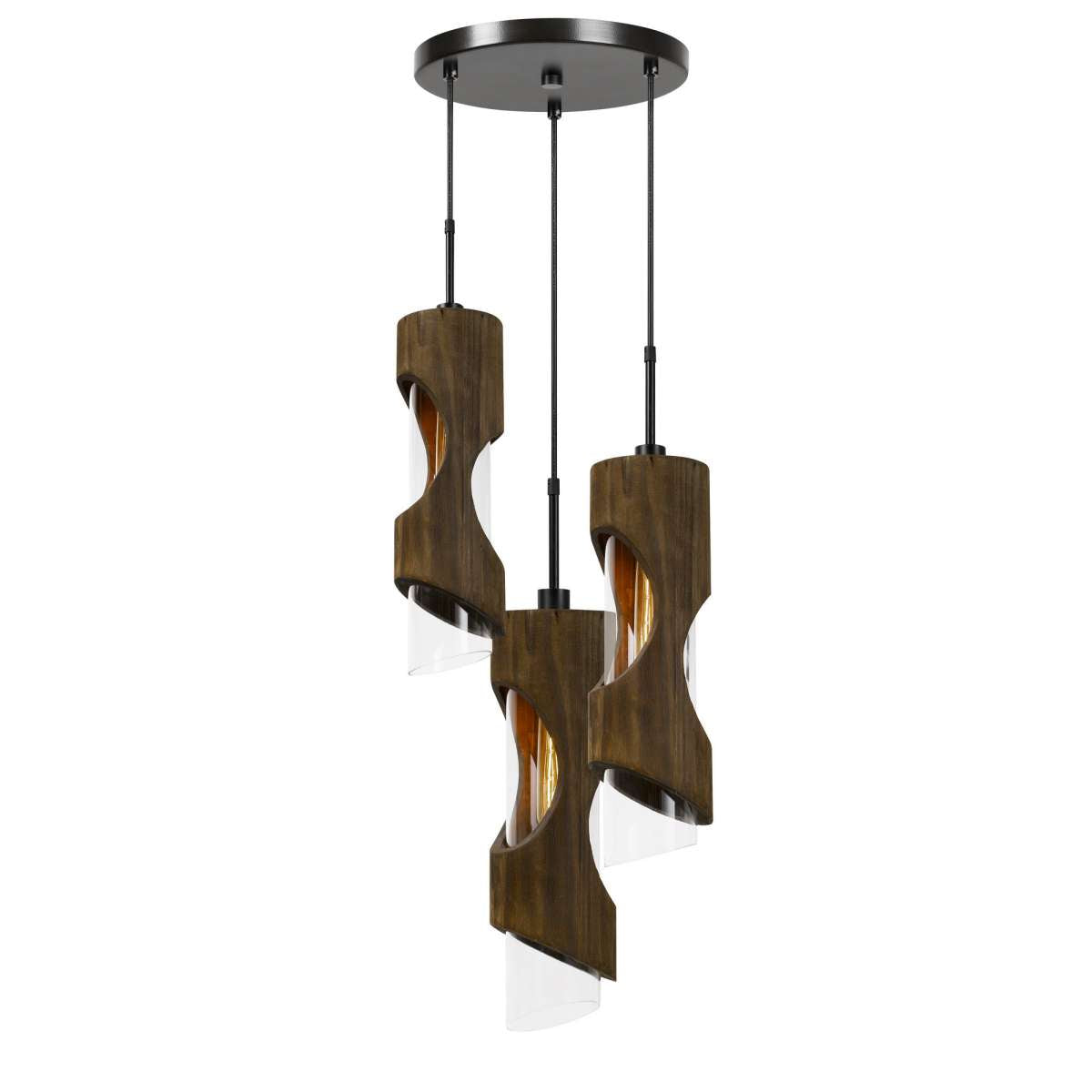 60 X 3 Watt Wood And Metal Chandelier With Glass Shade, Brown And Black By Benzara | Chandeliers |  Modishstore 