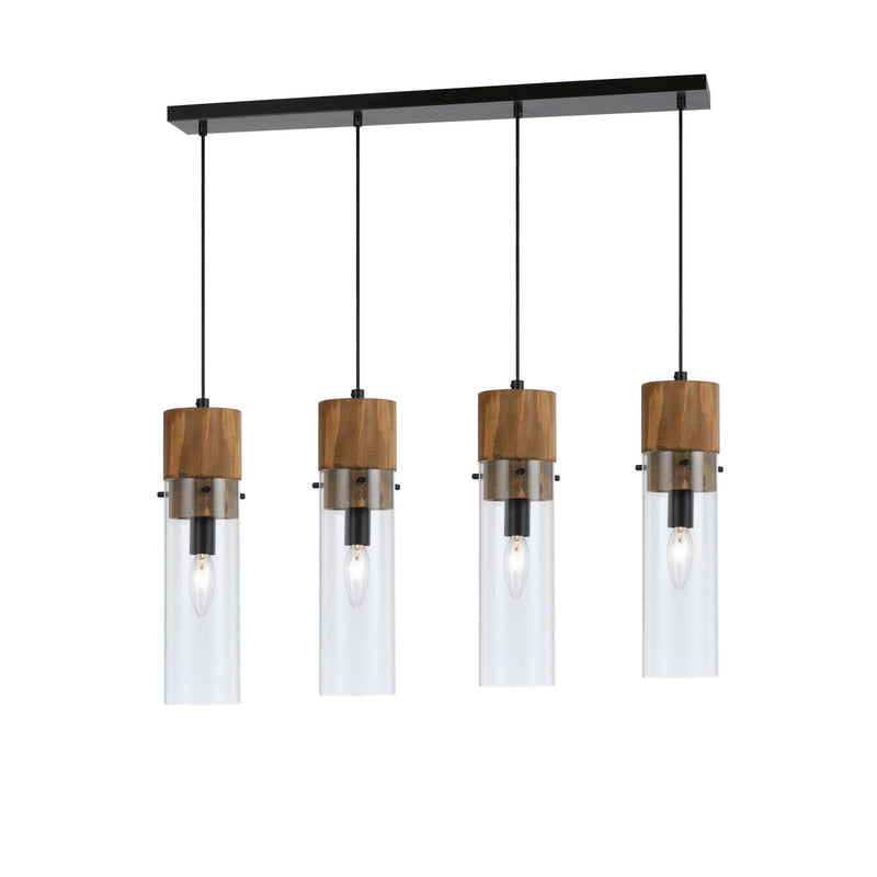 60 X 4 Watt Wood And Metal Fixture With Cylindrical Shades, Brown And Black By Benzara | Pendant Lamps |  Modishstore 