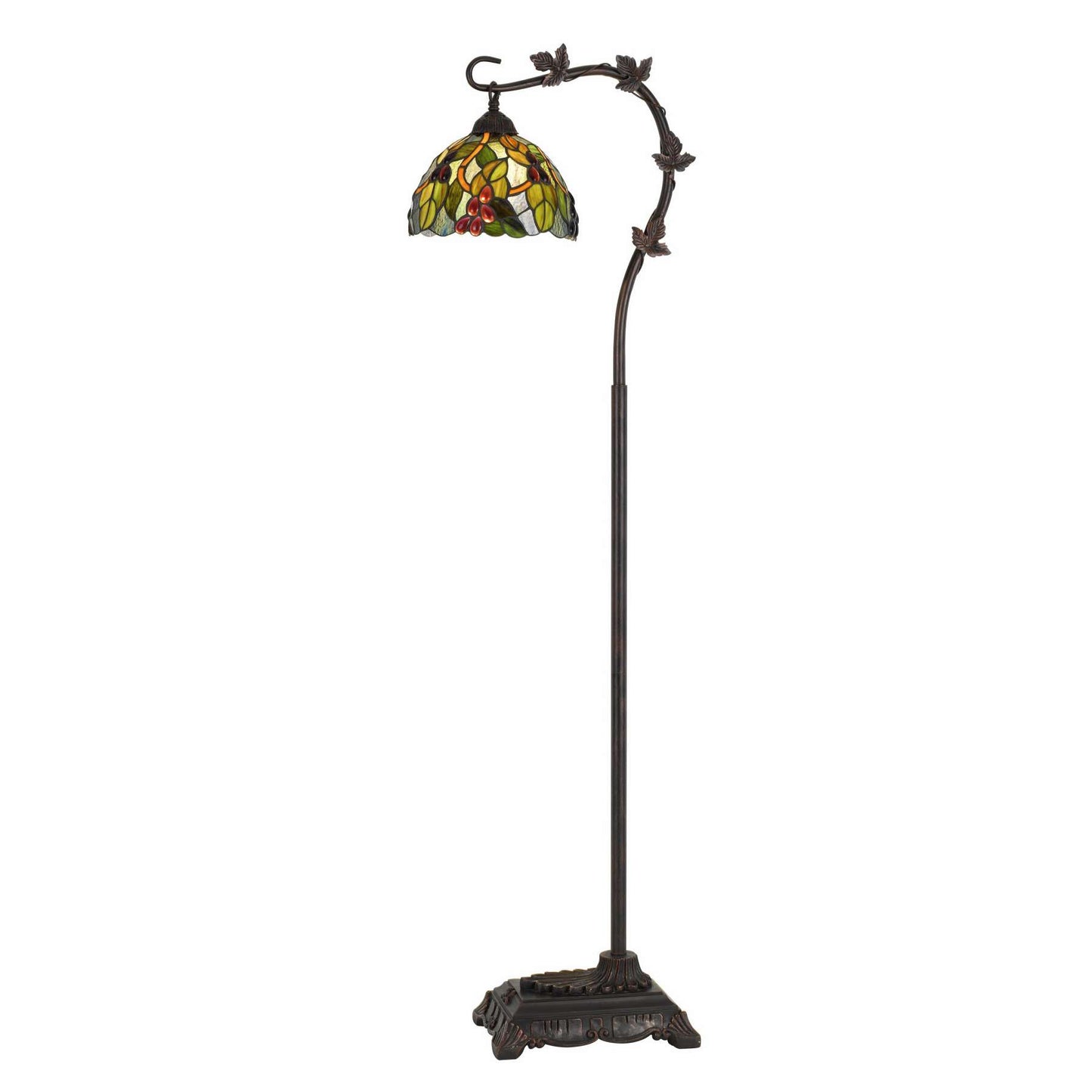 Downbridge Metal Tiffany Floor Lamp With Leaf Accents, Multicolor By Benzara | Floor Lamps |  Modishstore 