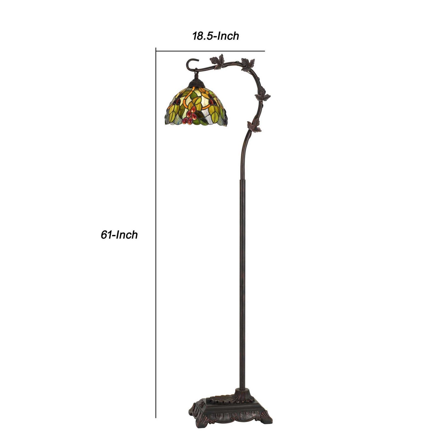 Downbridge Metal Tiffany Floor Lamp With Leaf Accents, Multicolor By Benzara | Floor Lamps |  Modishstore  - 2
