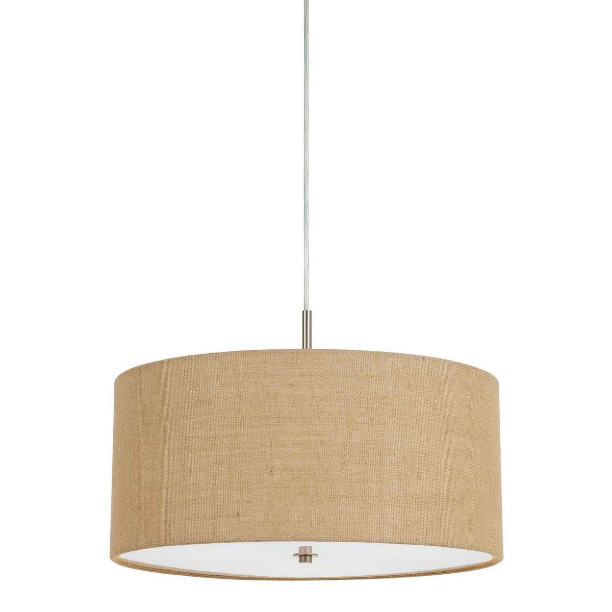 Metal Pendant Lighting With Fabric Circular Drum Shade And Cord, Beige By Benzara | Chandeliers |  Modishstore 