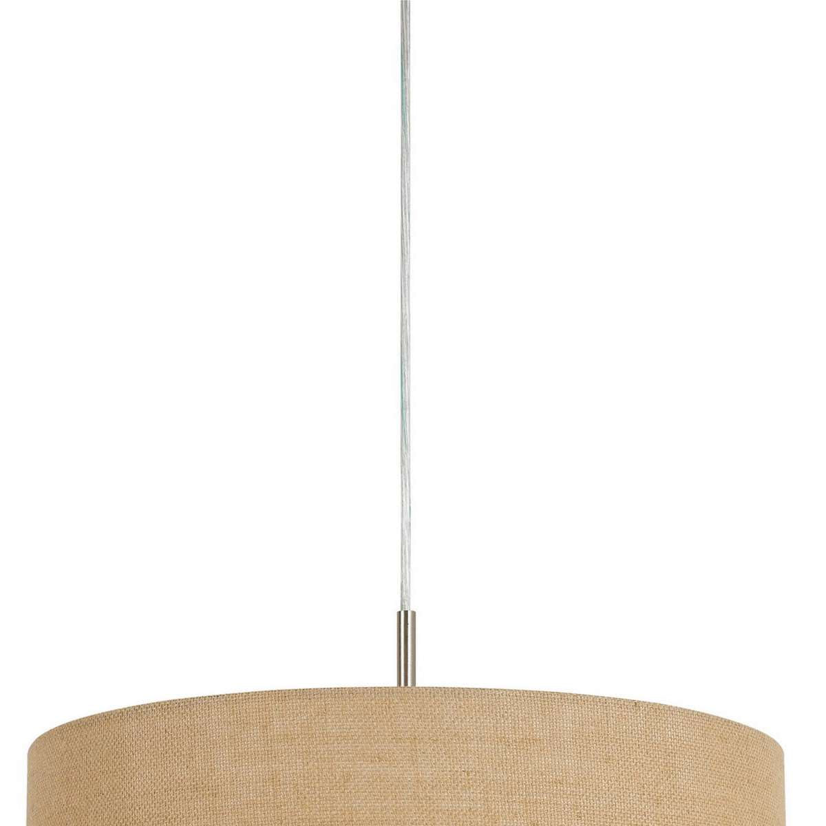 Metal Pendant Lighting With Fabric Circular Drum Shade And Cord, Beige By Benzara | Chandeliers |  Modishstore  - 5