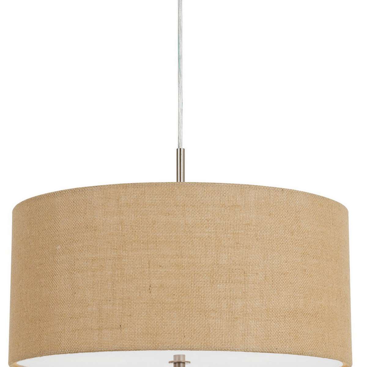Metal Pendant Lighting With Fabric Circular Drum Shade And Cord, Beige By Benzara | Chandeliers |  Modishstore  - 4